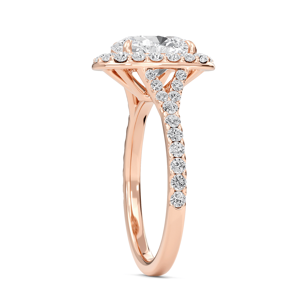 Oval Halo Split Shank Engagement Ring