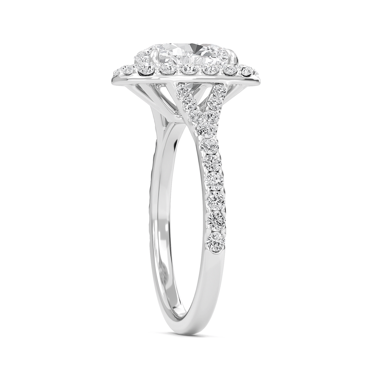 Oval Halo Split Shank Engagement Ring
