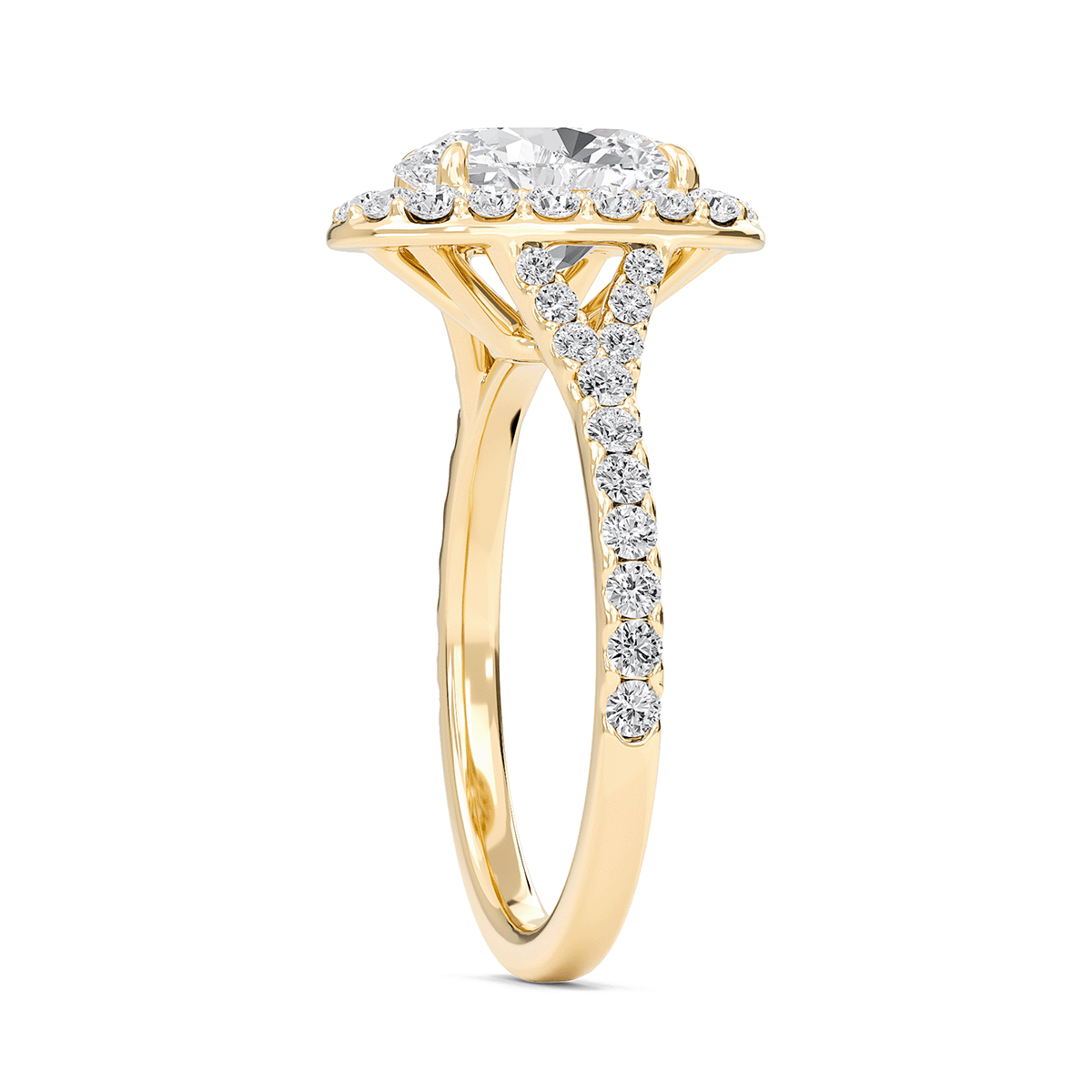 Oval Halo Split Shank Engagement Ring