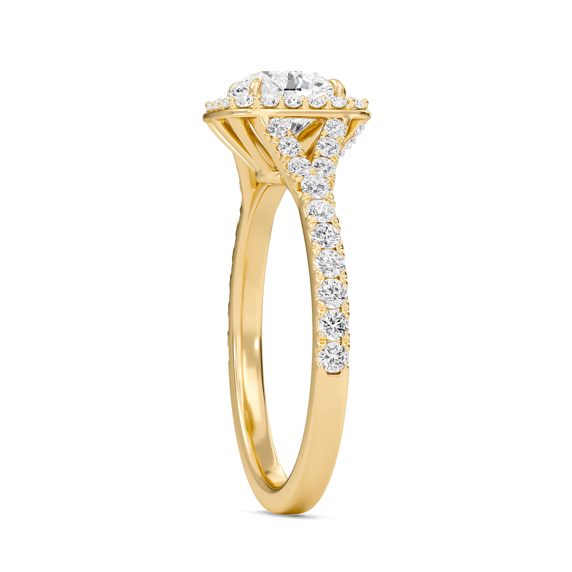Round Halo Split Shank Engagement Ring