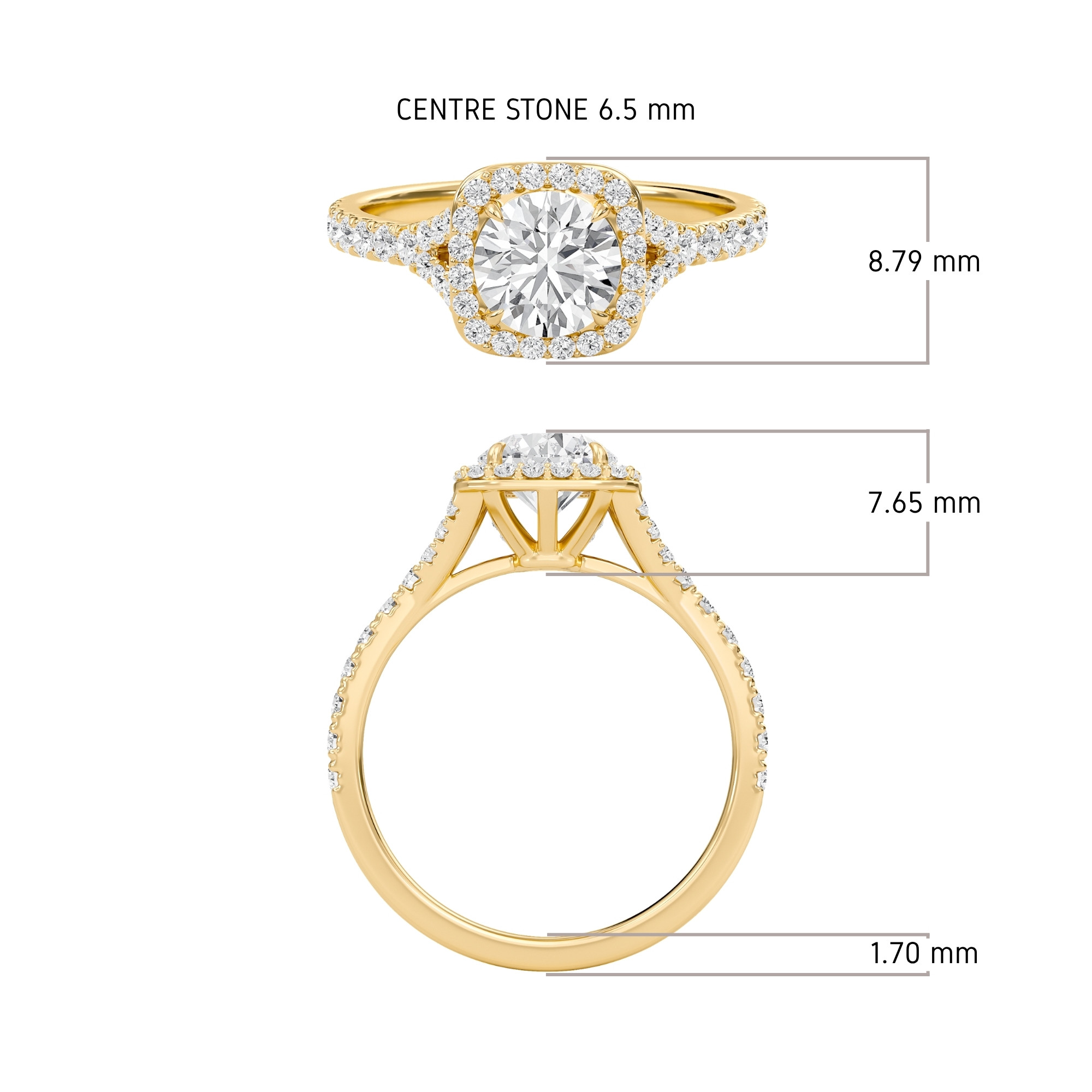 Round Halo Split Shank Engagement Ring