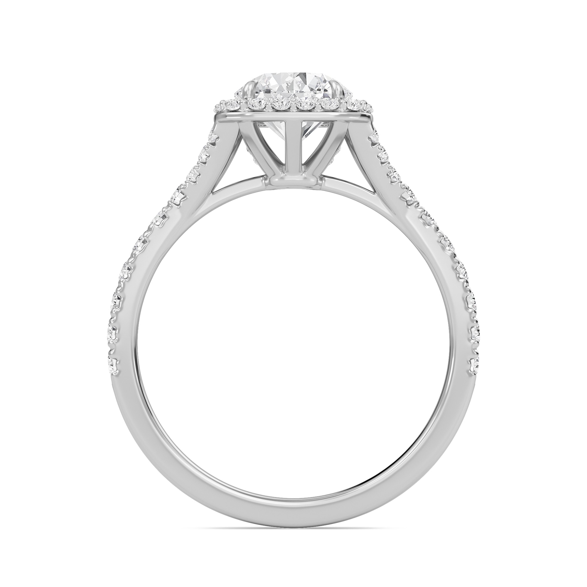 Round Halo Split Shank Engagement Ring