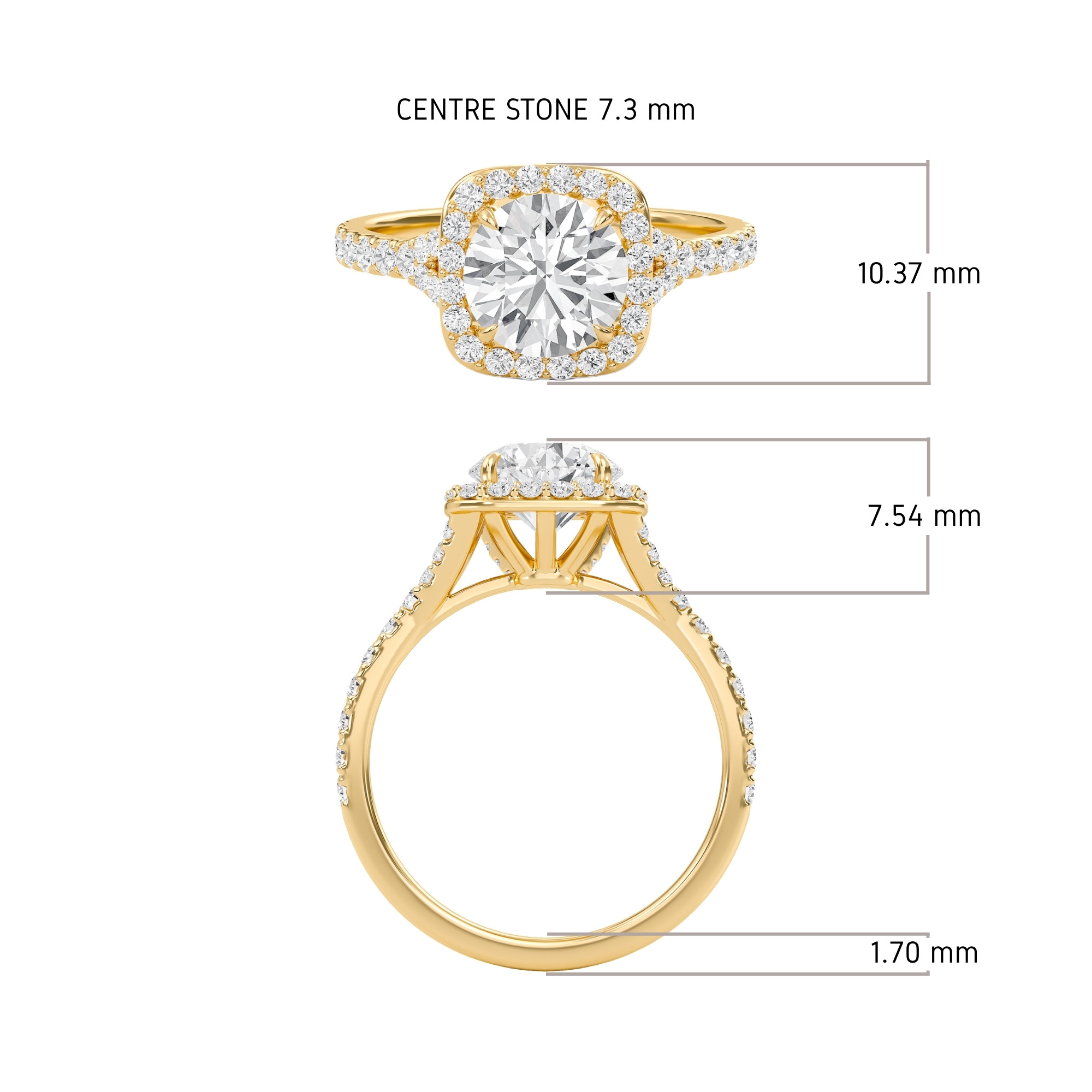 Round Halo Split Shank Engagement Ring