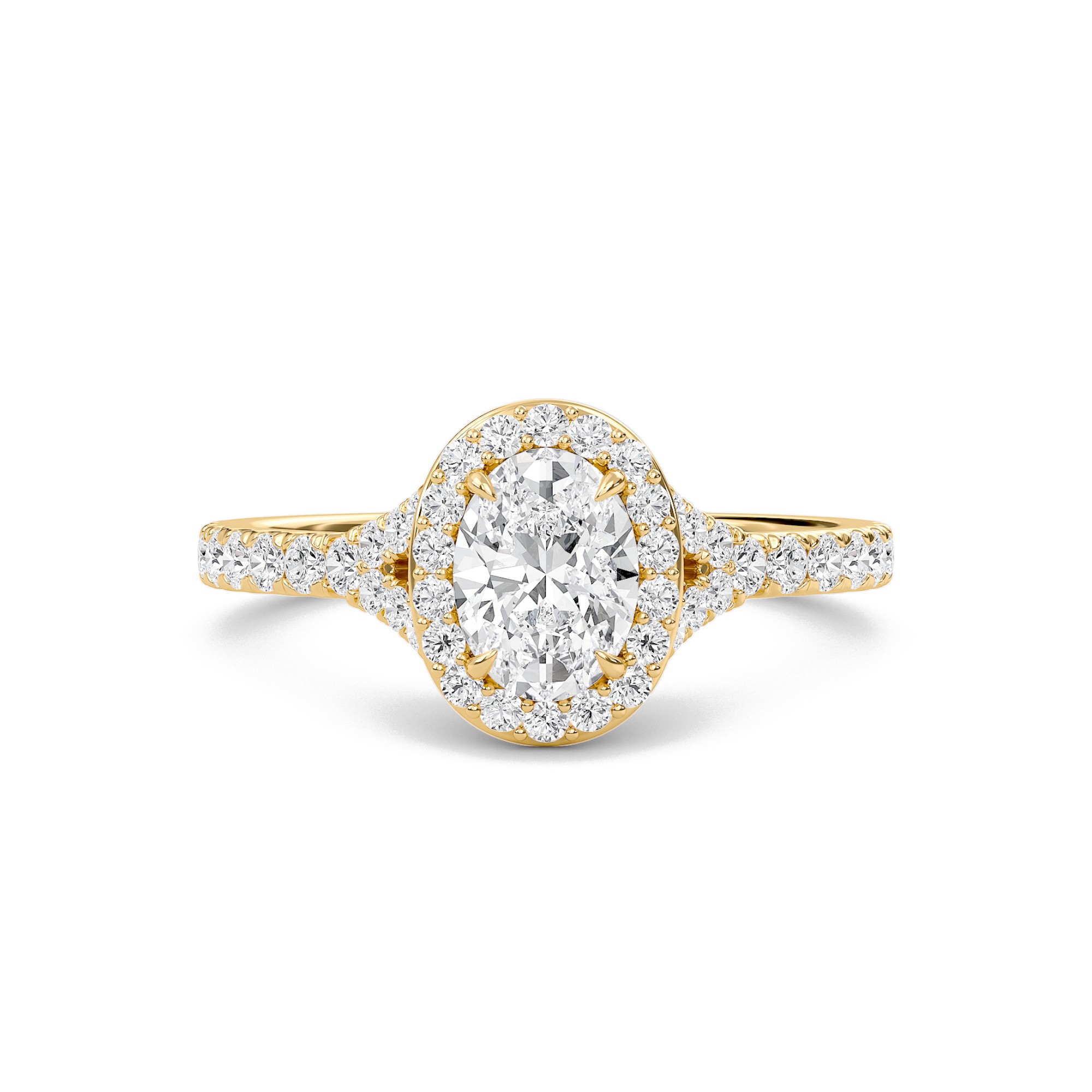 Oval Halo Split Shank Engagement Ring