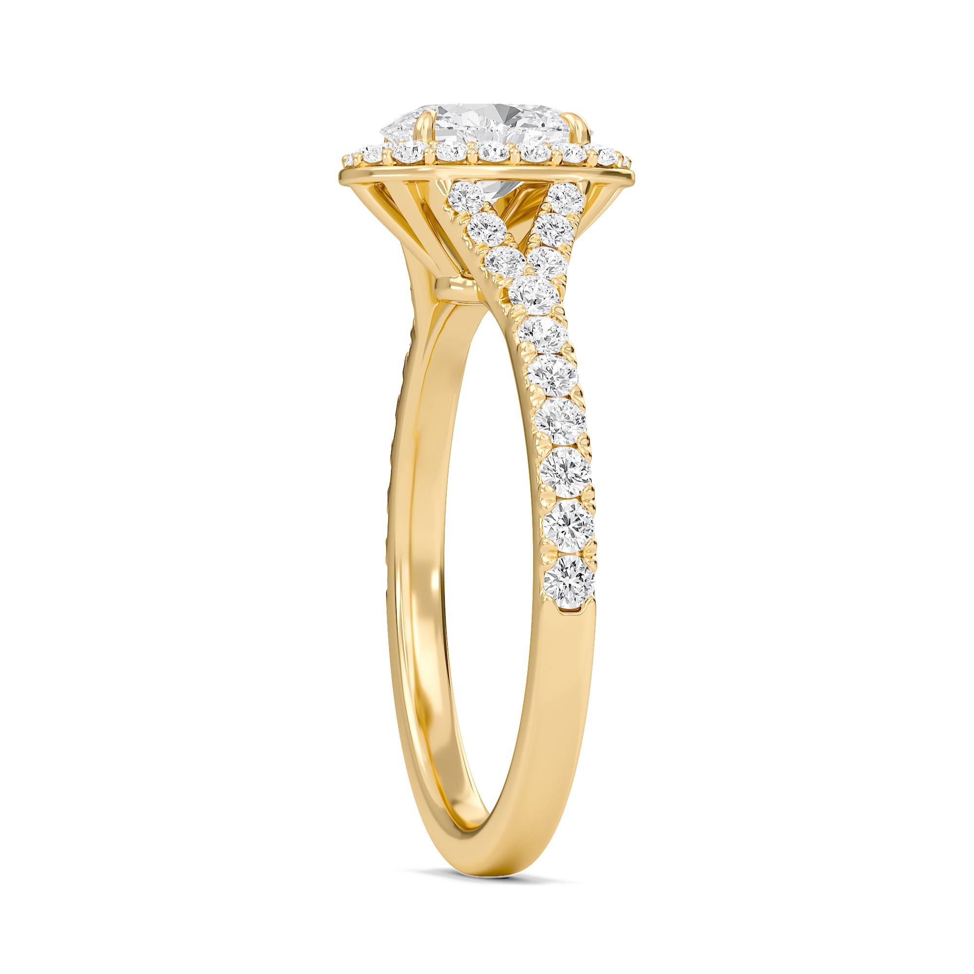 Oval Halo Split Shank Engagement Ring