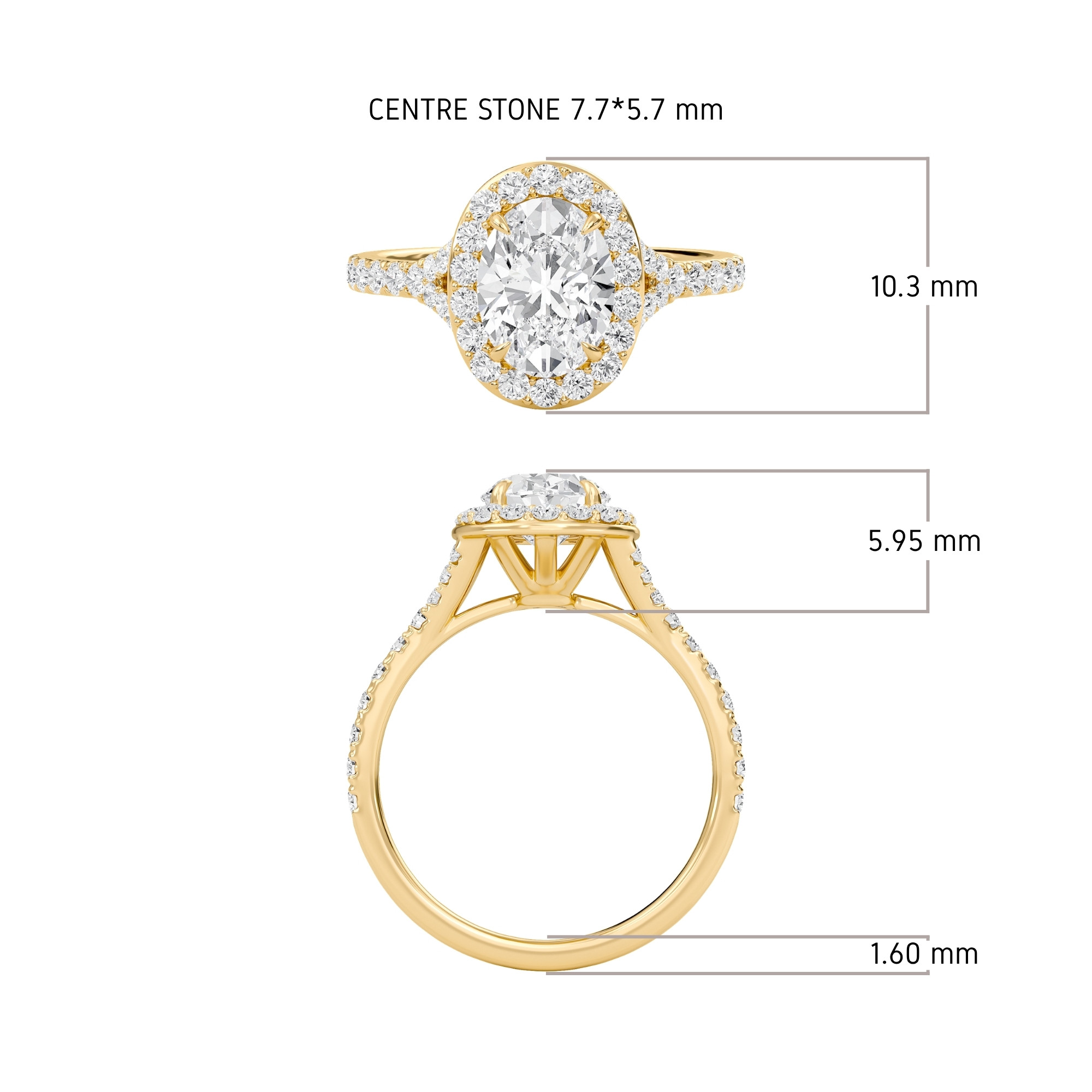 Oval Halo Split Shank Engagement Ring