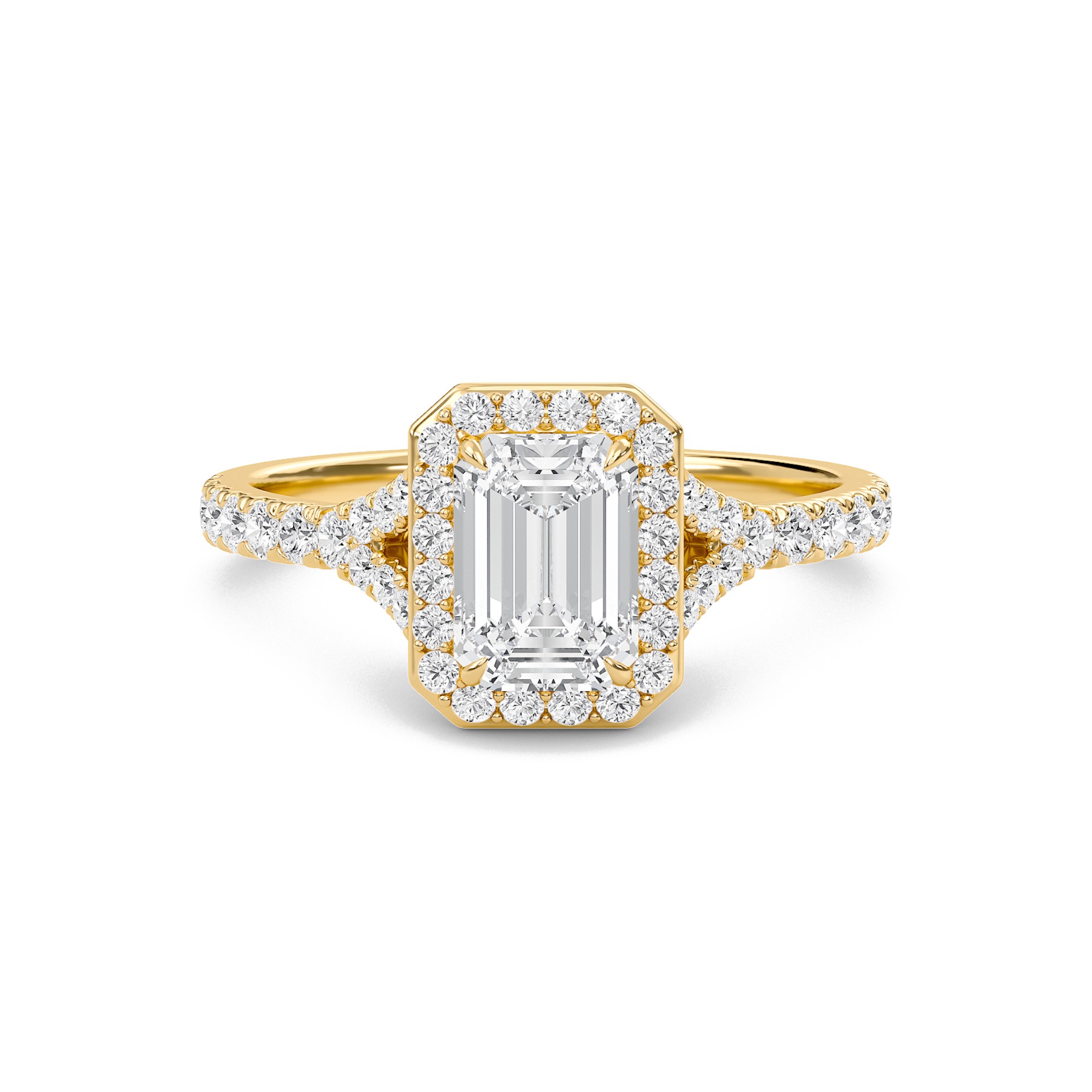 Emerald Halo Split Shank Engagement Ring