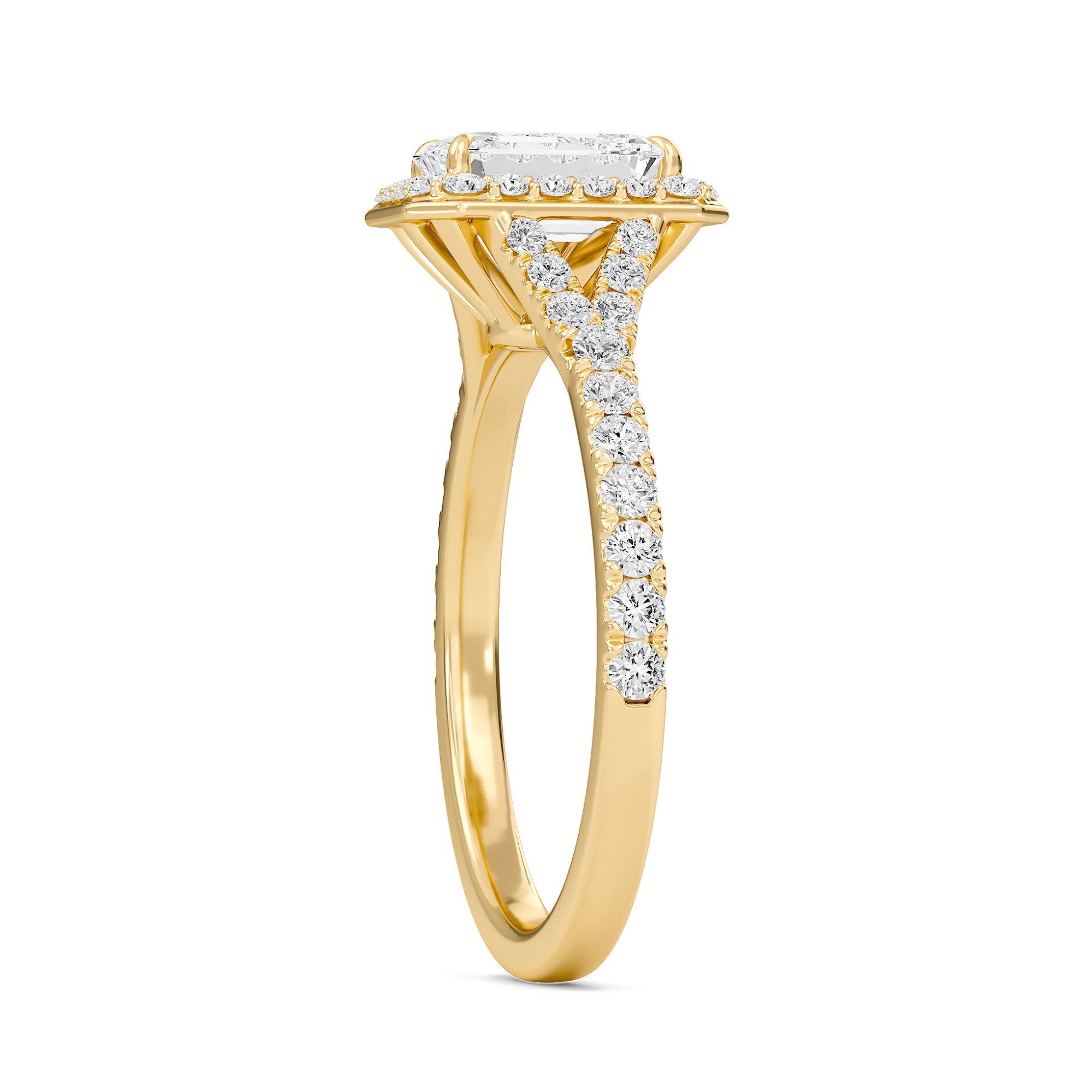 Emerald Halo Split Shank Engagement Ring