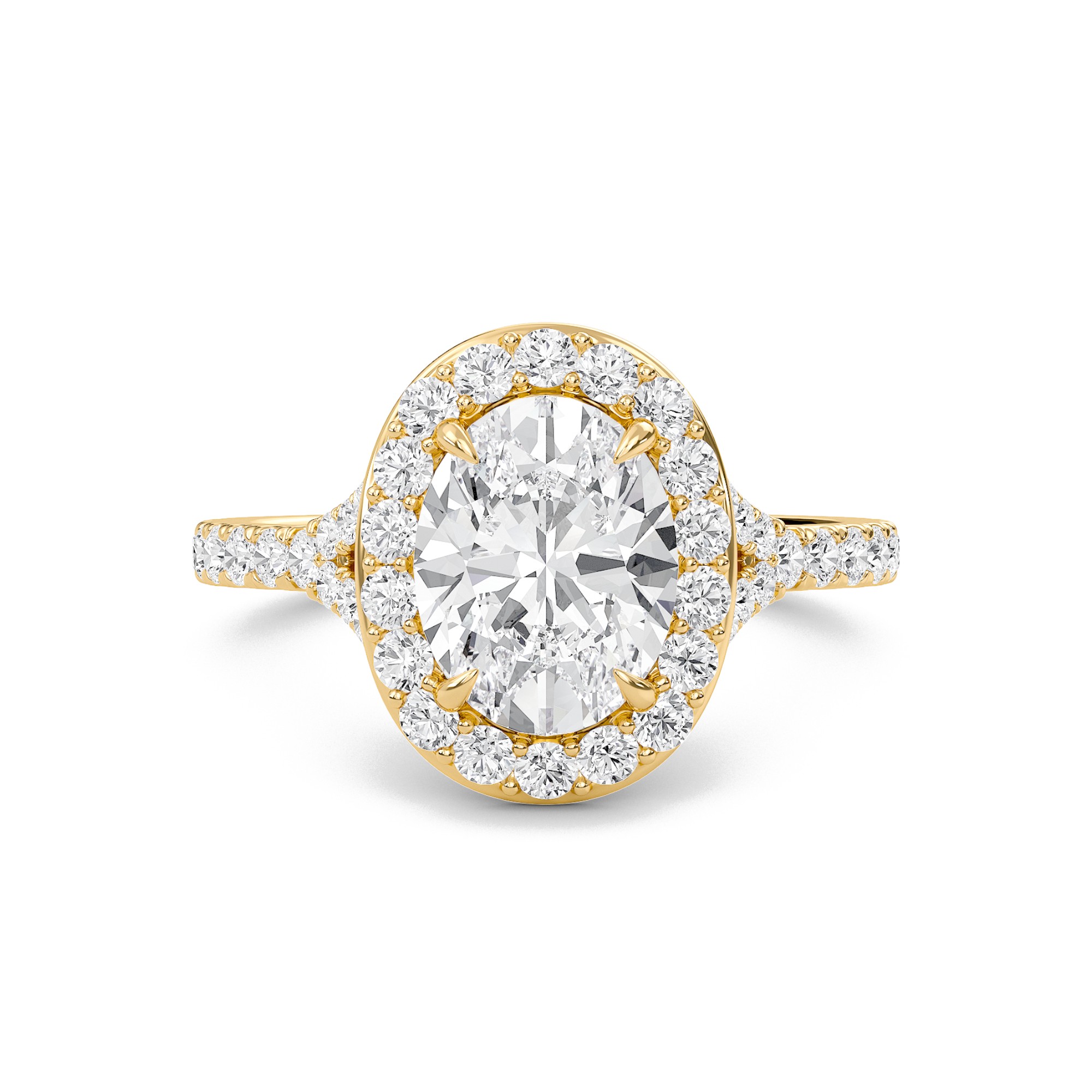 Oval Halo Split Shank Engagement Ring