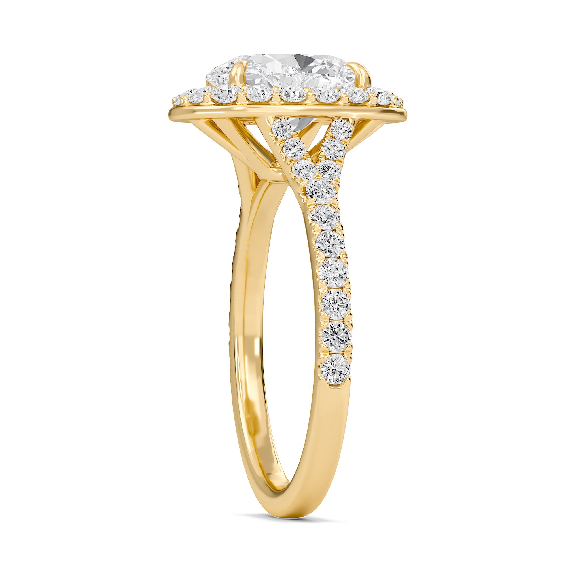 Oval Halo Split Shank Engagement Ring