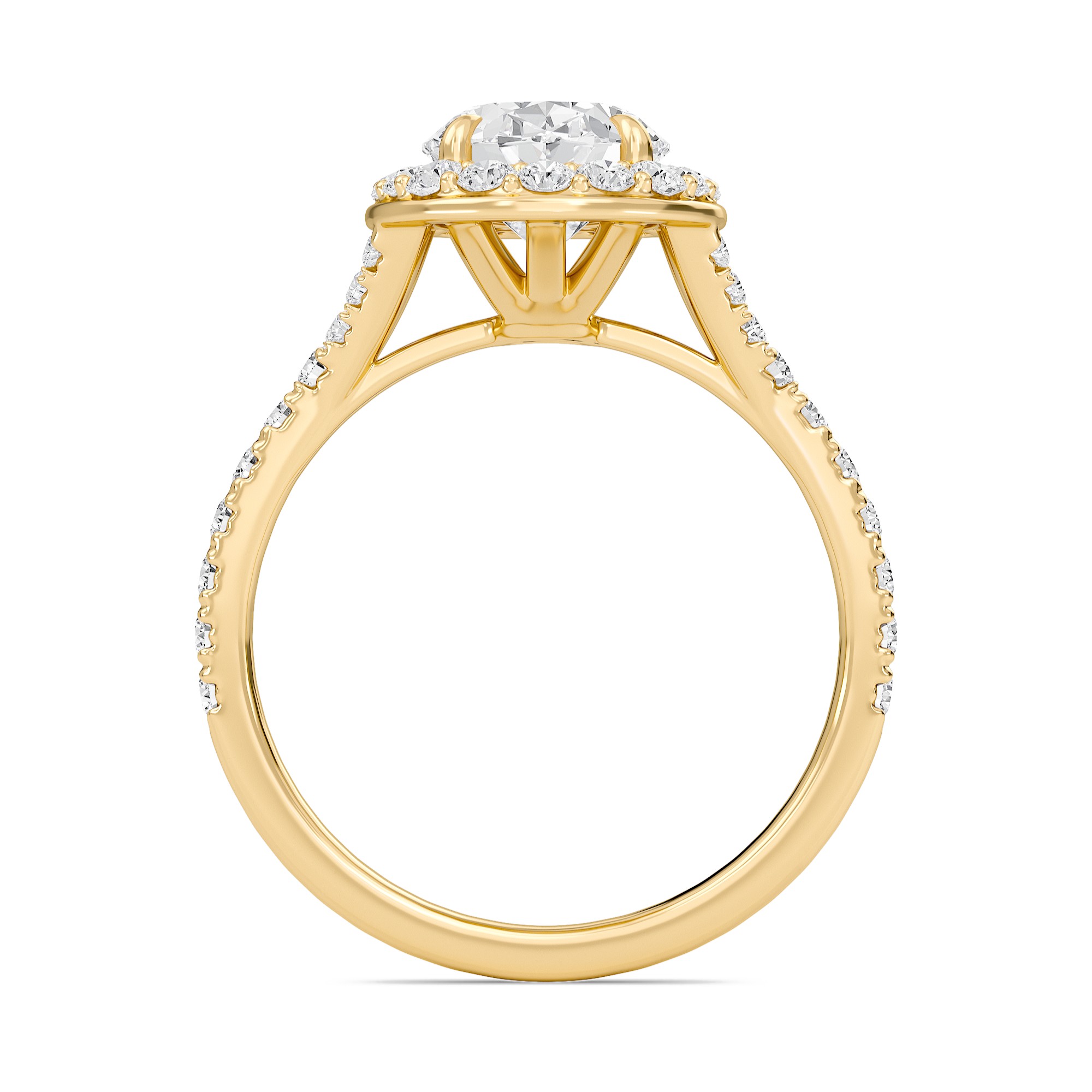 Oval Halo Split Shank Engagement Ring