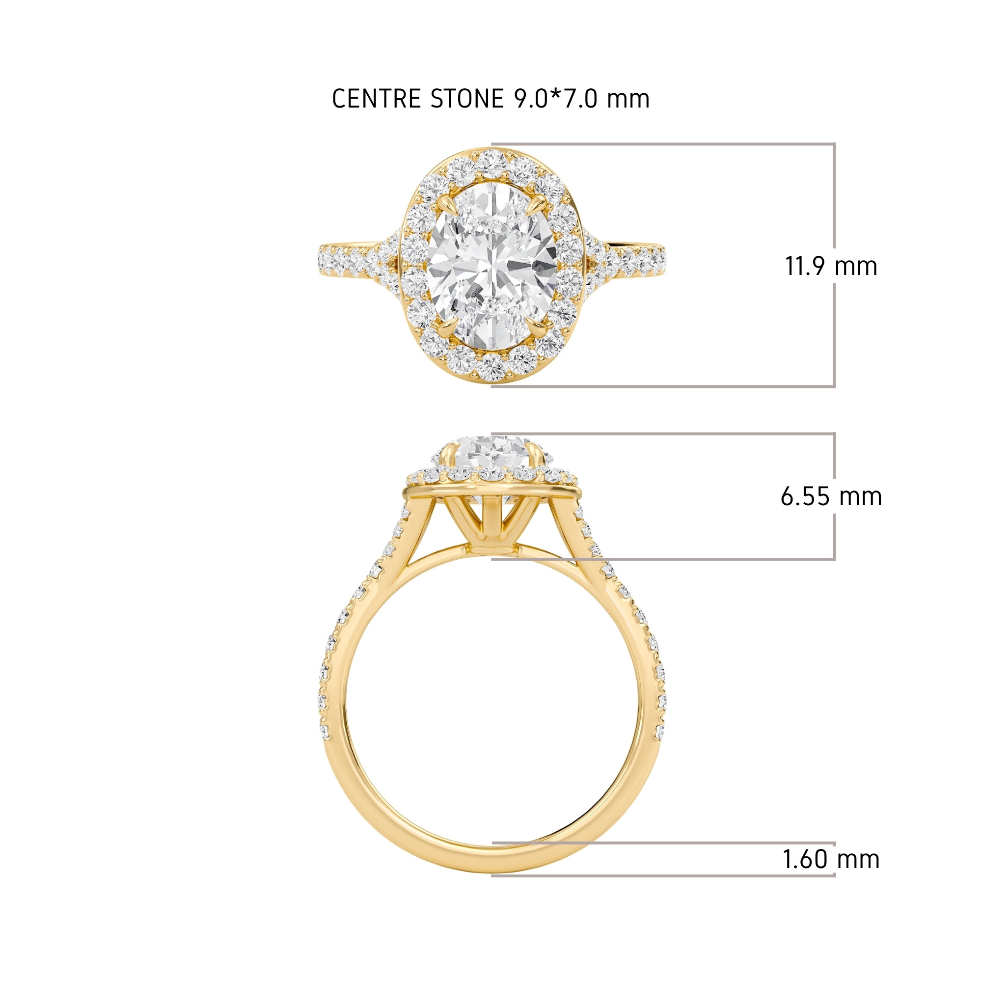 Oval Halo Split Shank Engagement Ring
