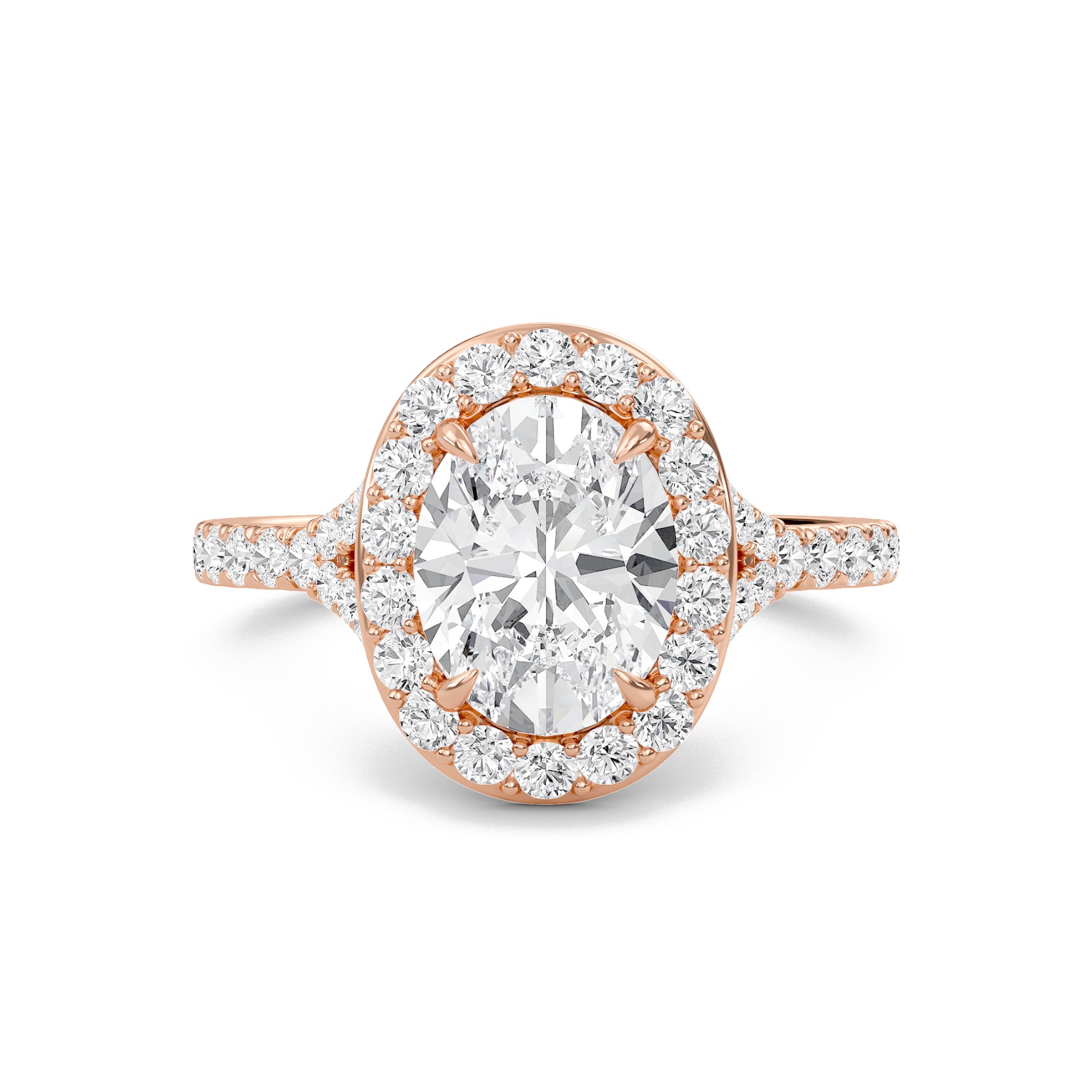 Oval Halo Split Shank Engagement Ring