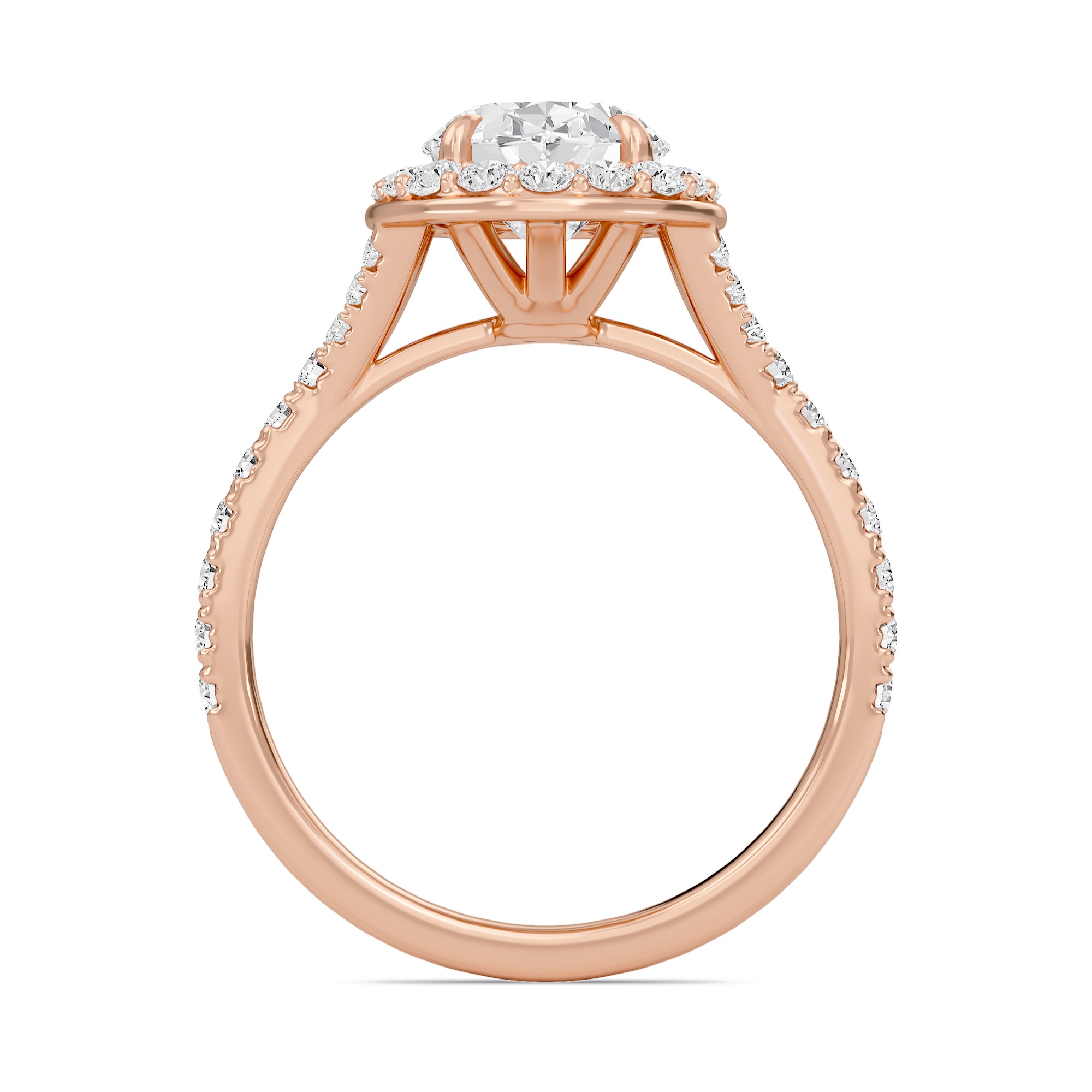 Oval Halo Split Shank Engagement Ring