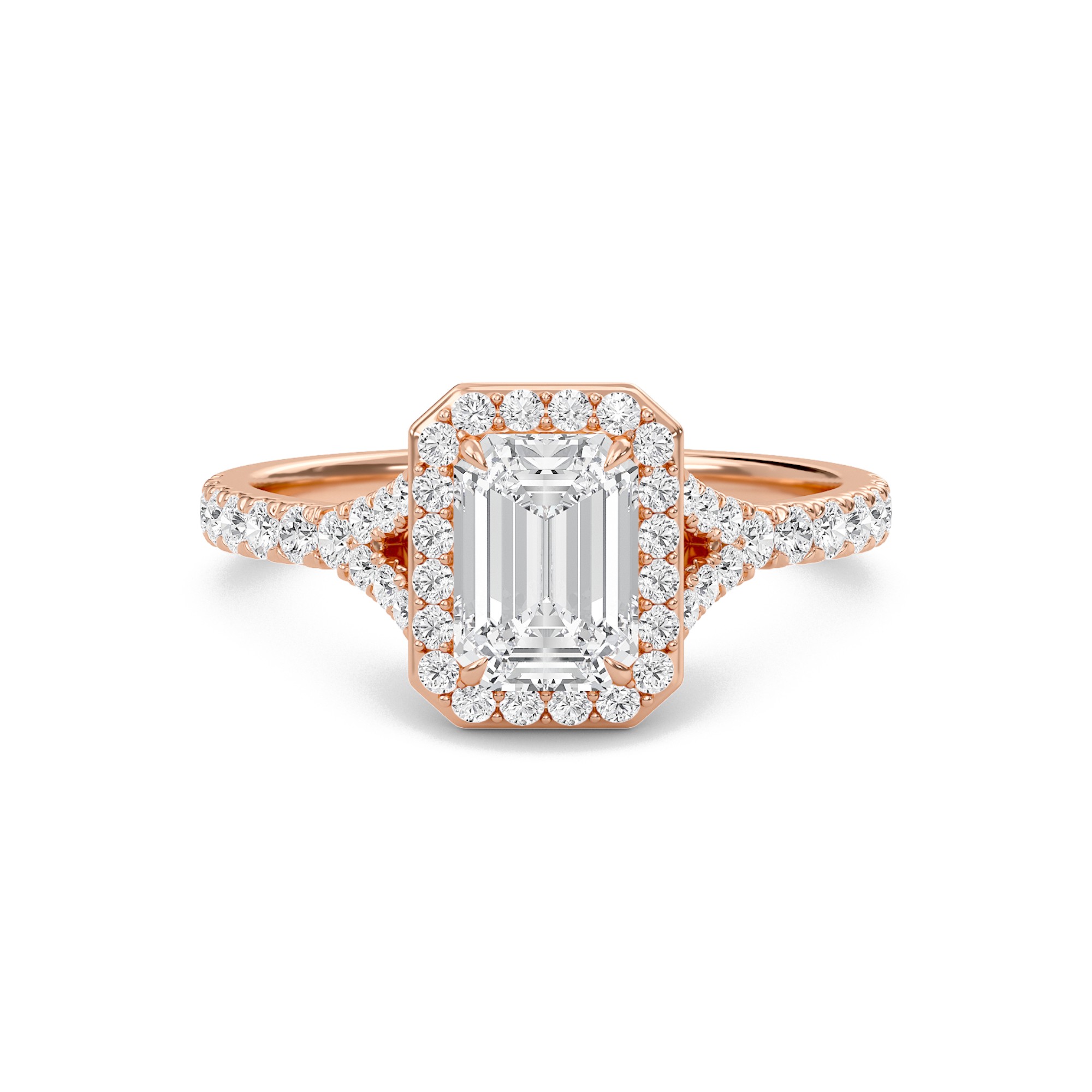 Emerald Halo Split Shank Engagement Ring