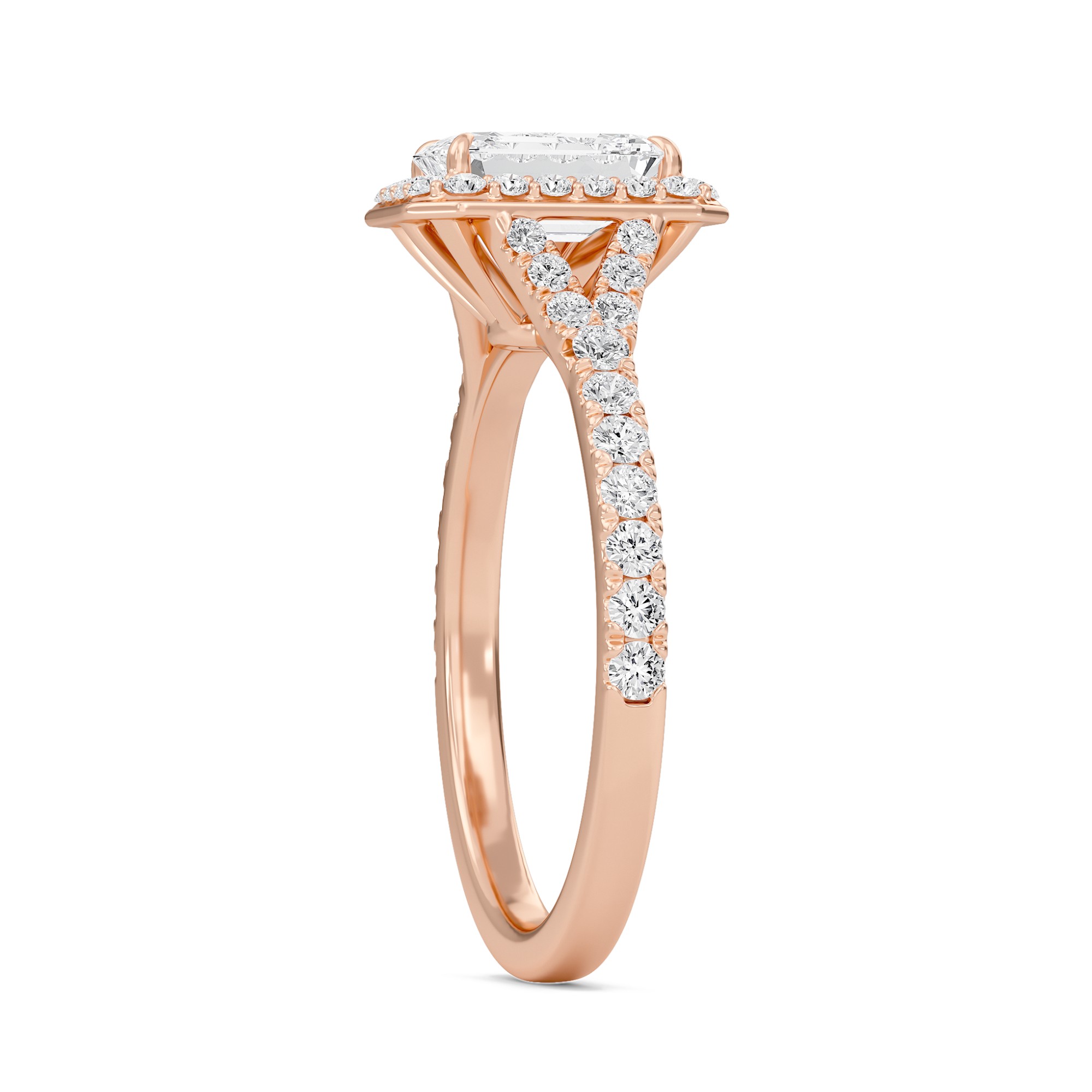 Emerald Halo Split Shank Engagement Ring