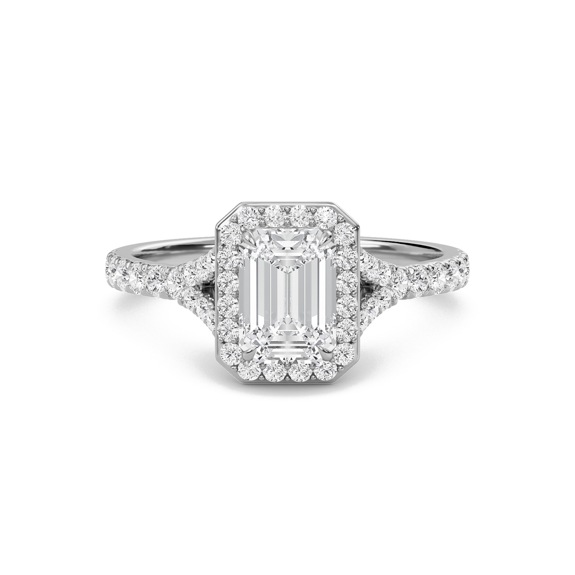 Emerald Halo Split Shank Engagement Ring