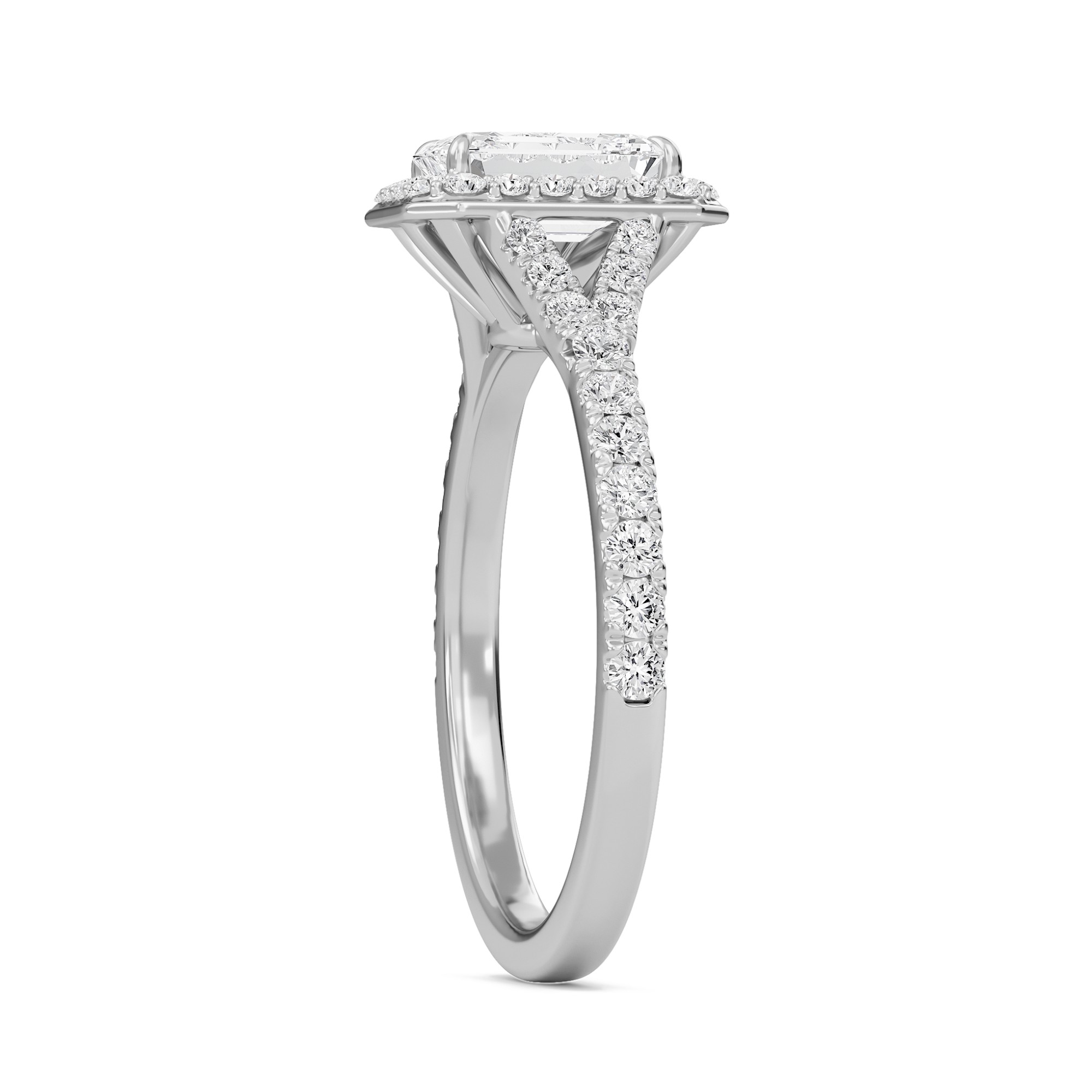 Emerald Halo Split Shank Engagement Ring
