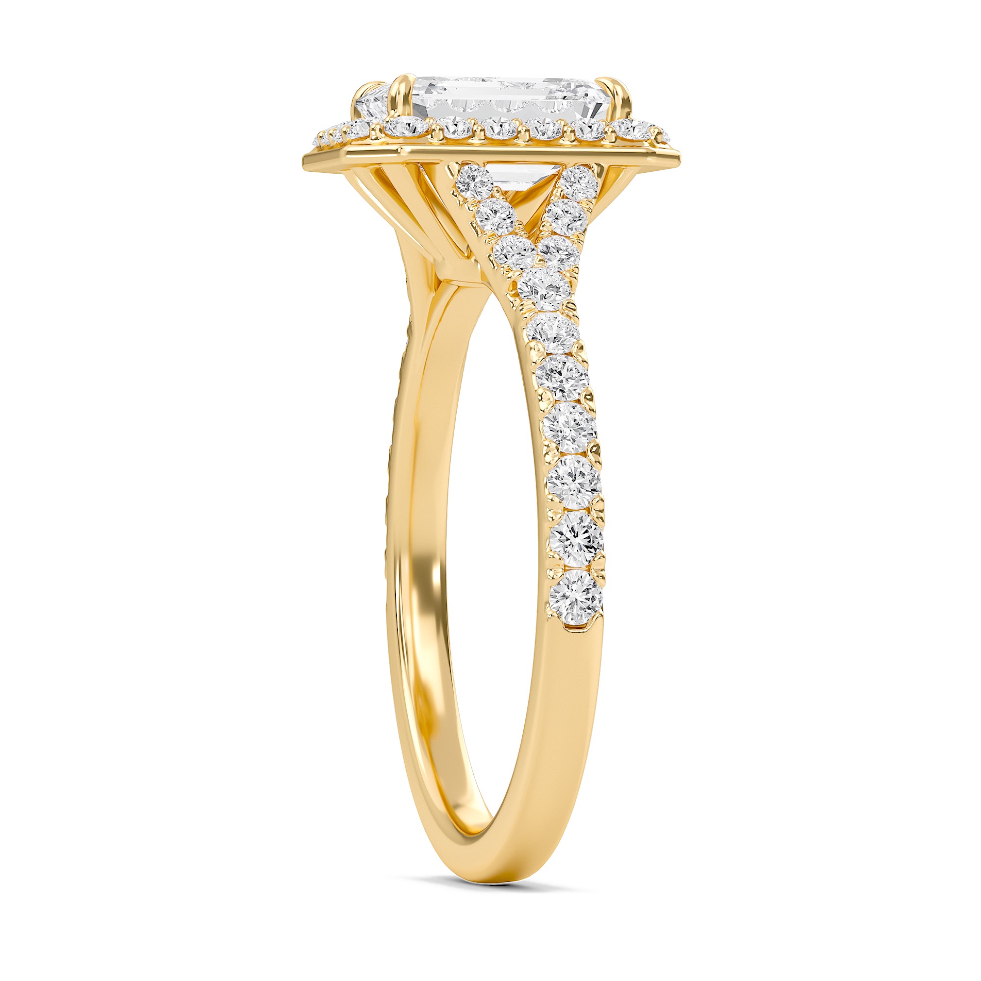 Emerald Halo Split Shank Engagement Ring