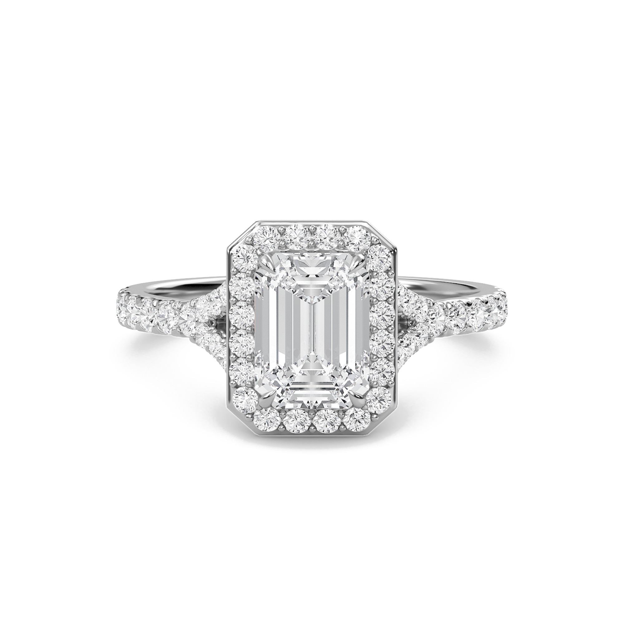 Emerald Halo Split Shank Engagement Ring