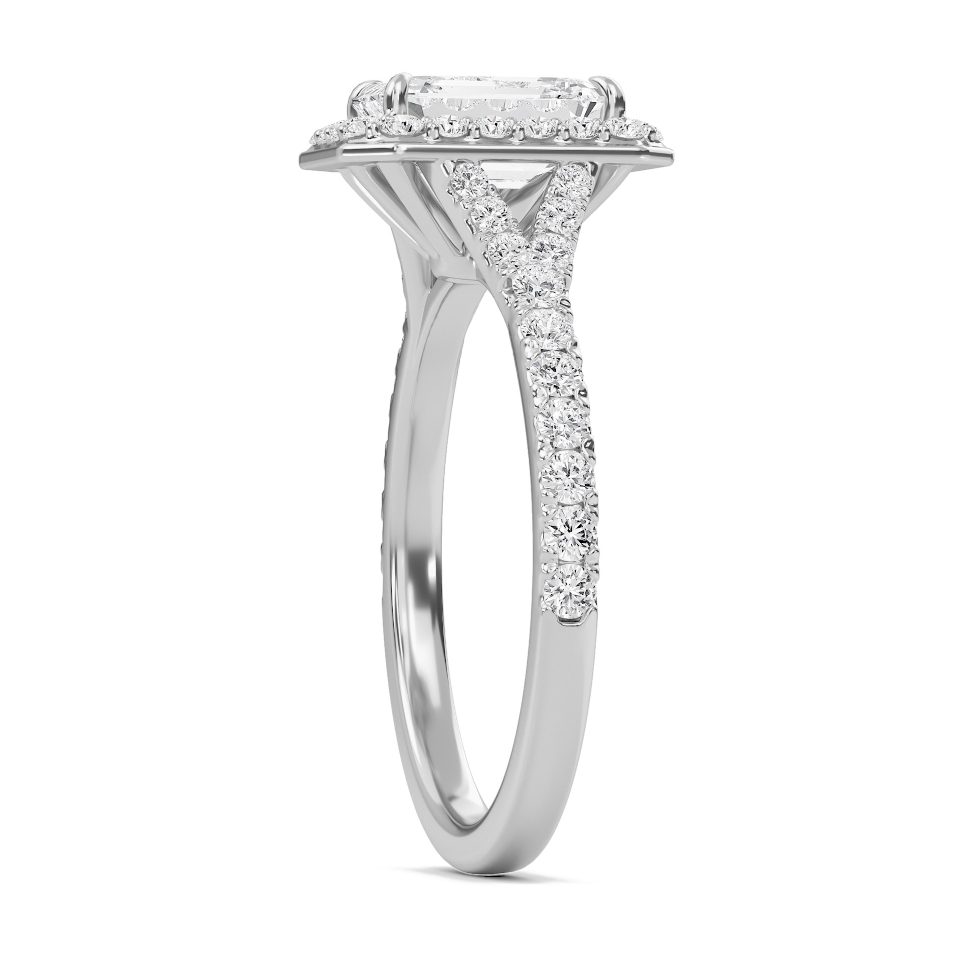 Emerald Halo Split Shank Engagement Ring