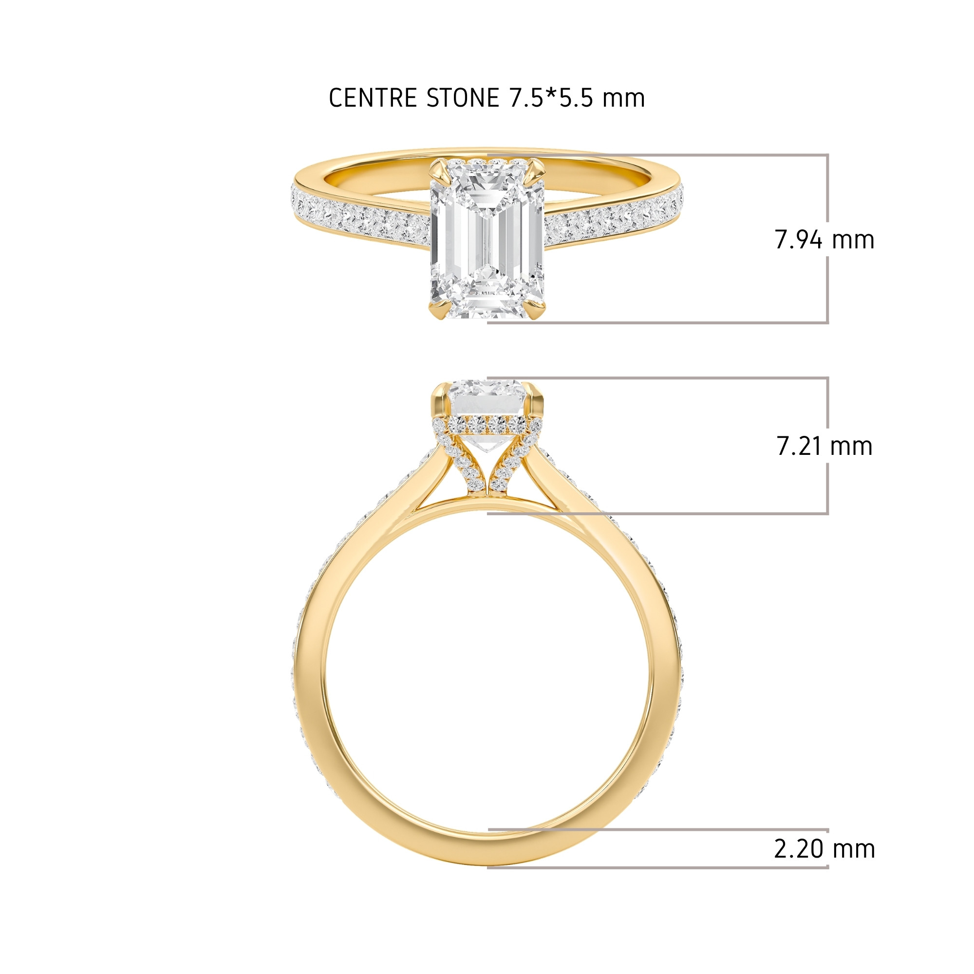 Emerald Channel Set Princess Engagement Ring