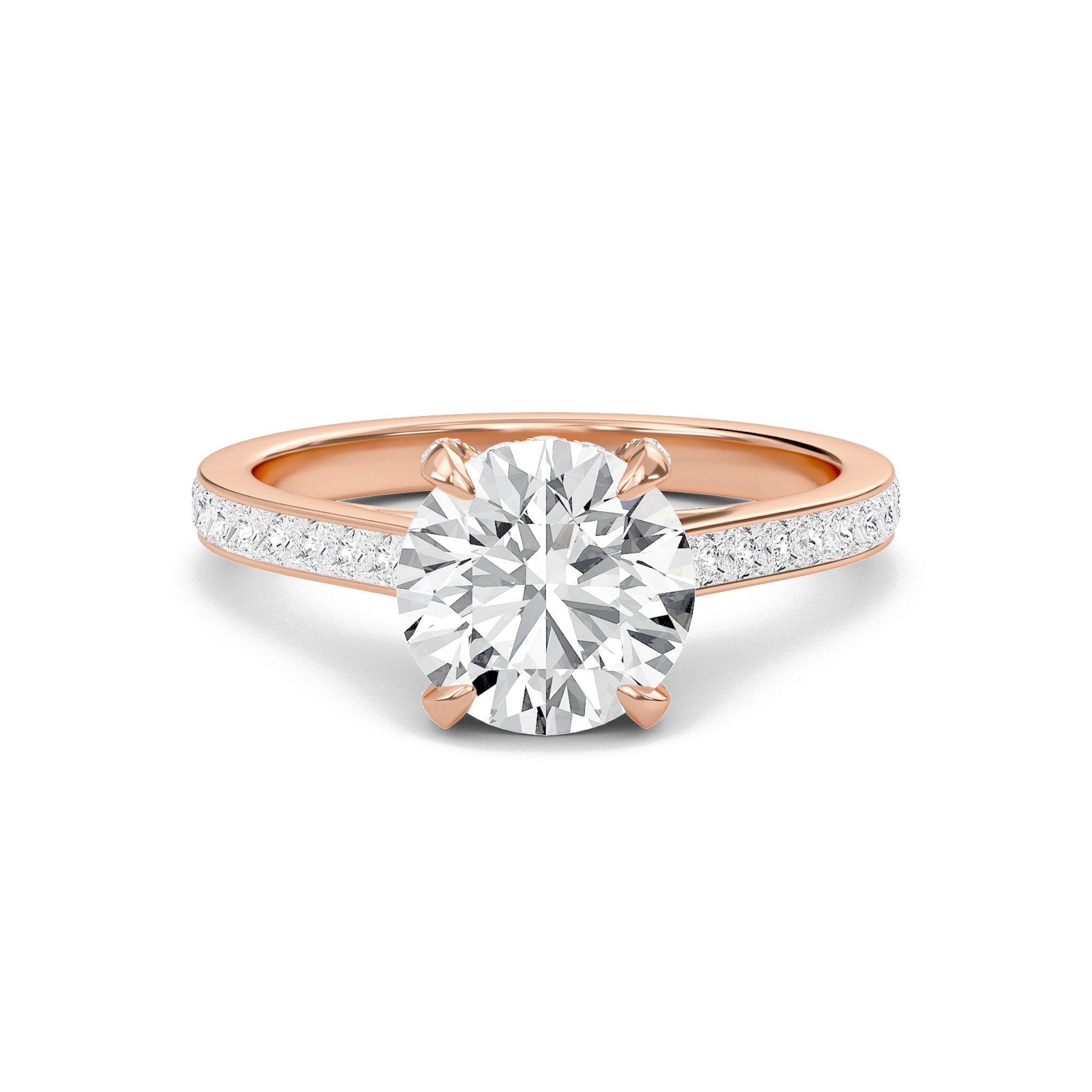 Round Channel Set Princess Engagement Ring