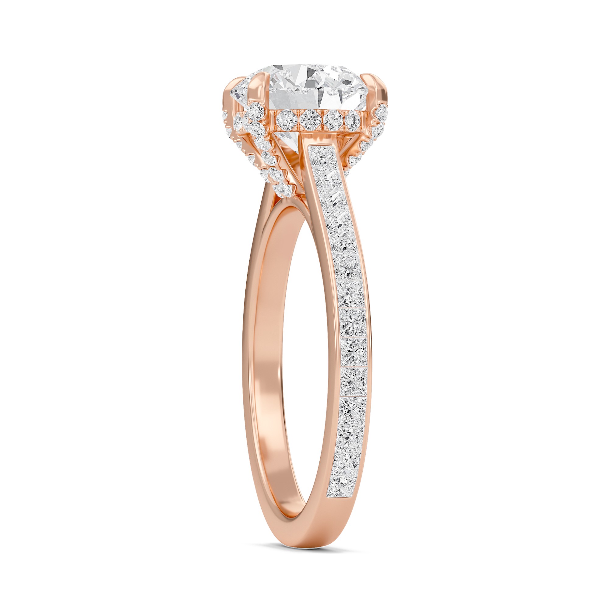 Round Channel Set Princess Engagement Ring