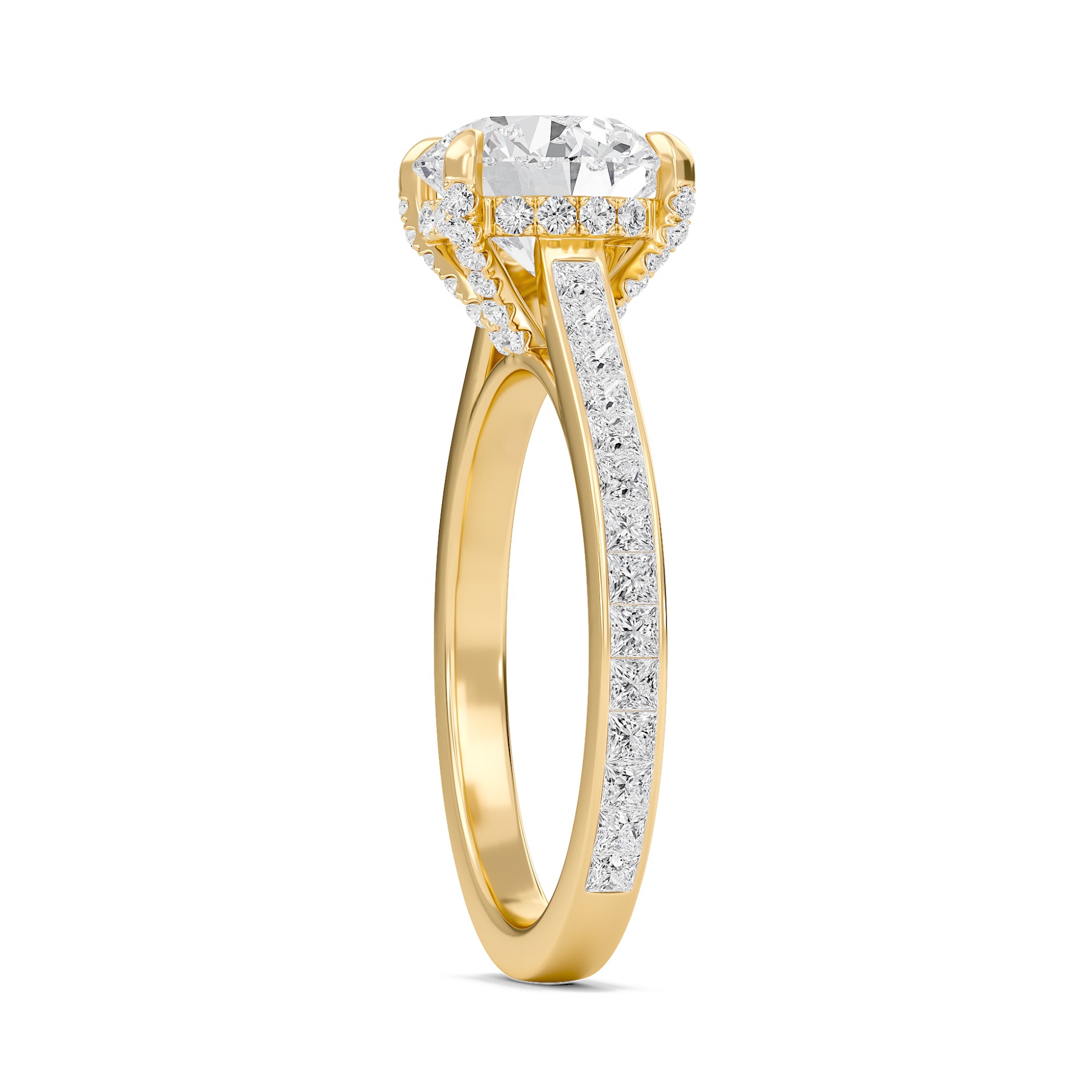 Round Channel Set Princess Engagement Ring