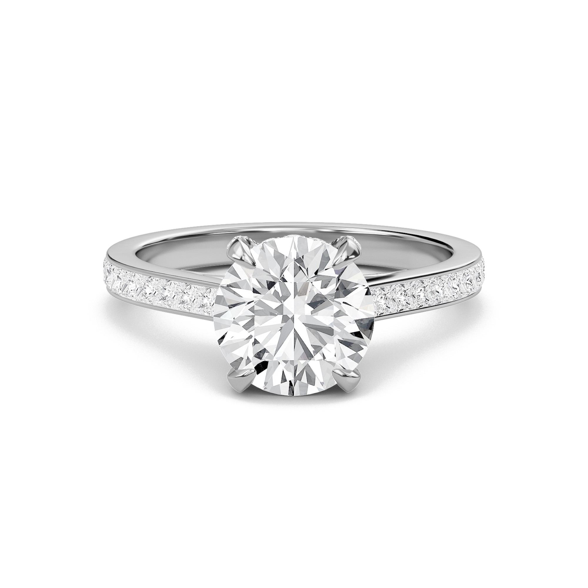 Round Channel Set Princess Engagement Ring