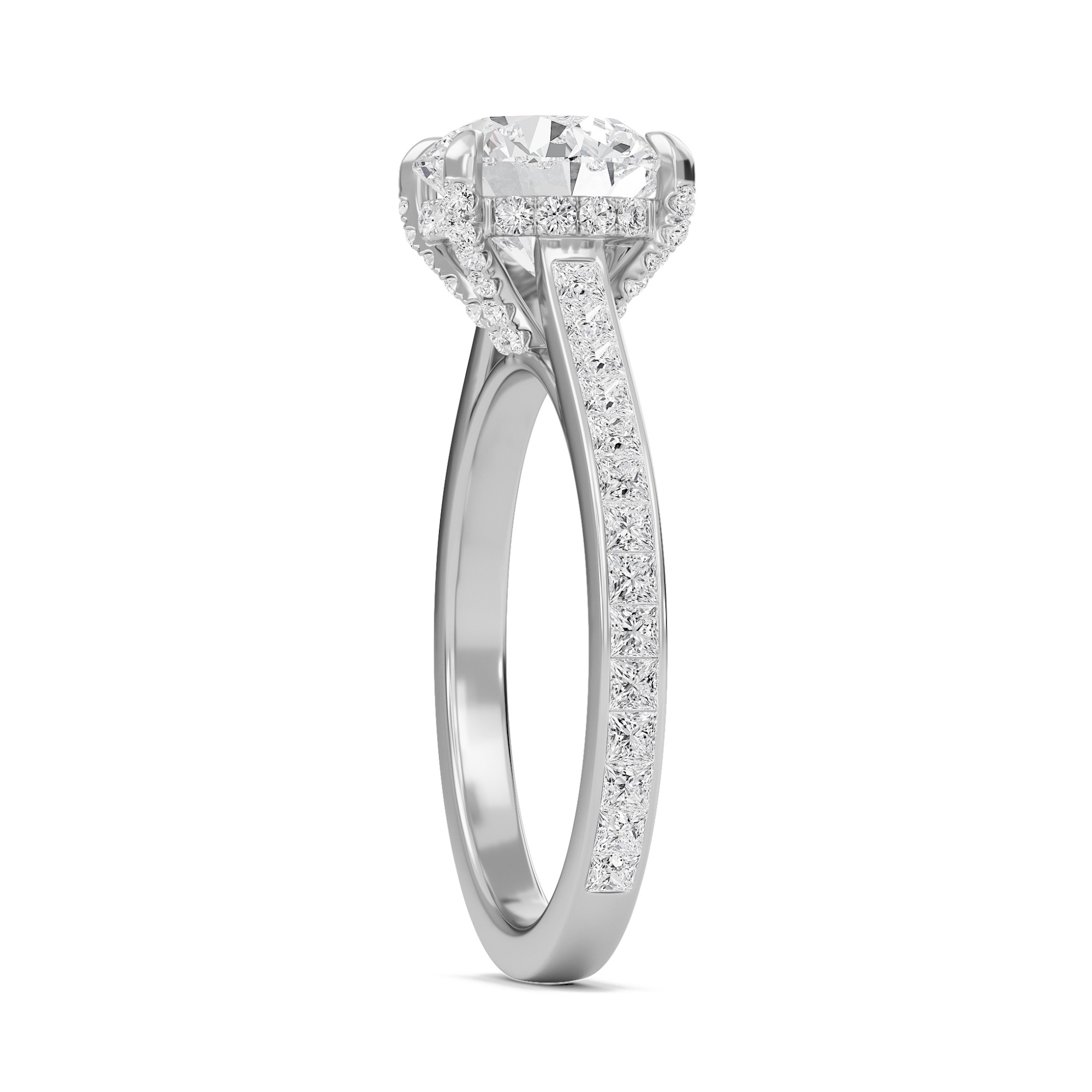Round Channel Set Princess Engagement Ring