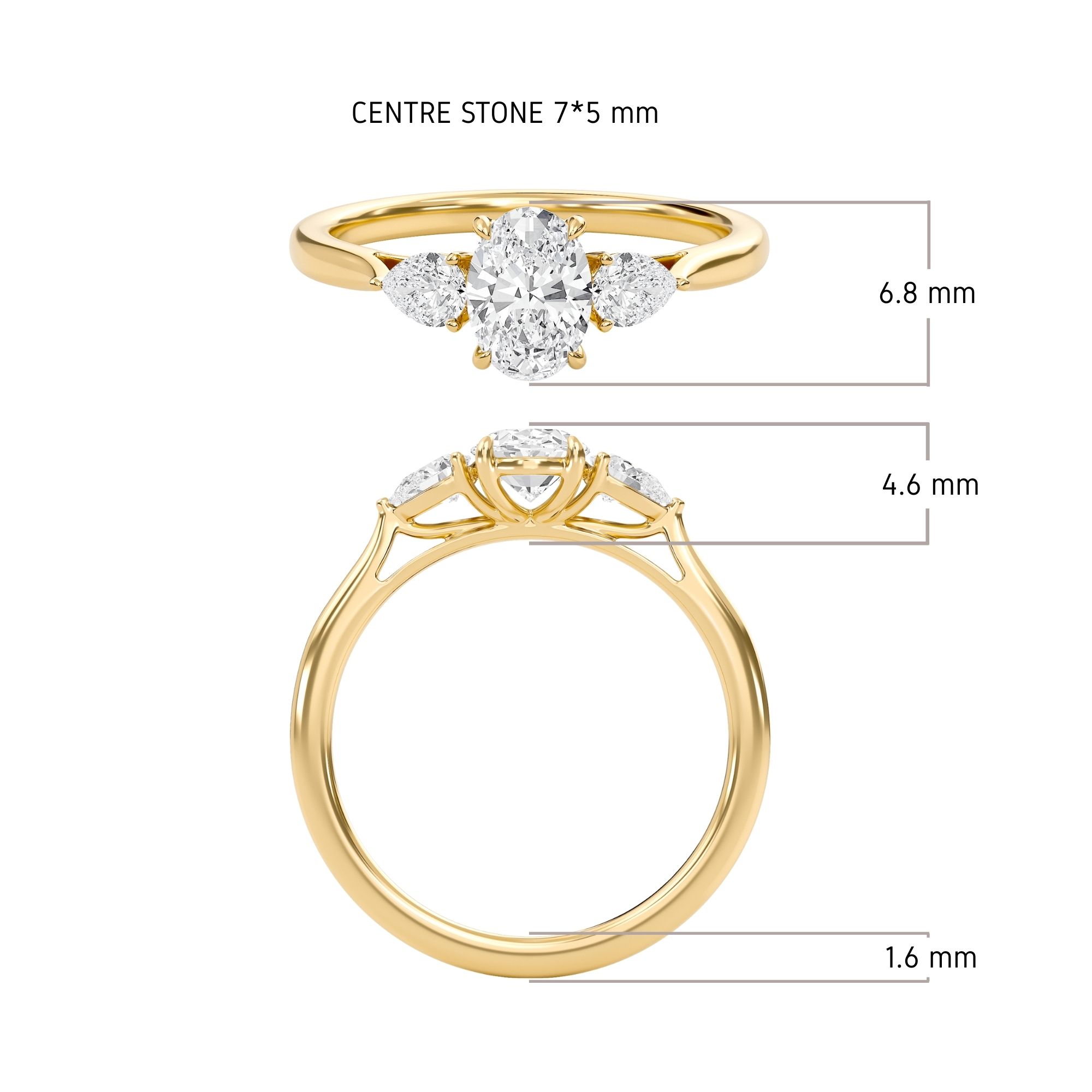 Bold Pear Three Stone Ring