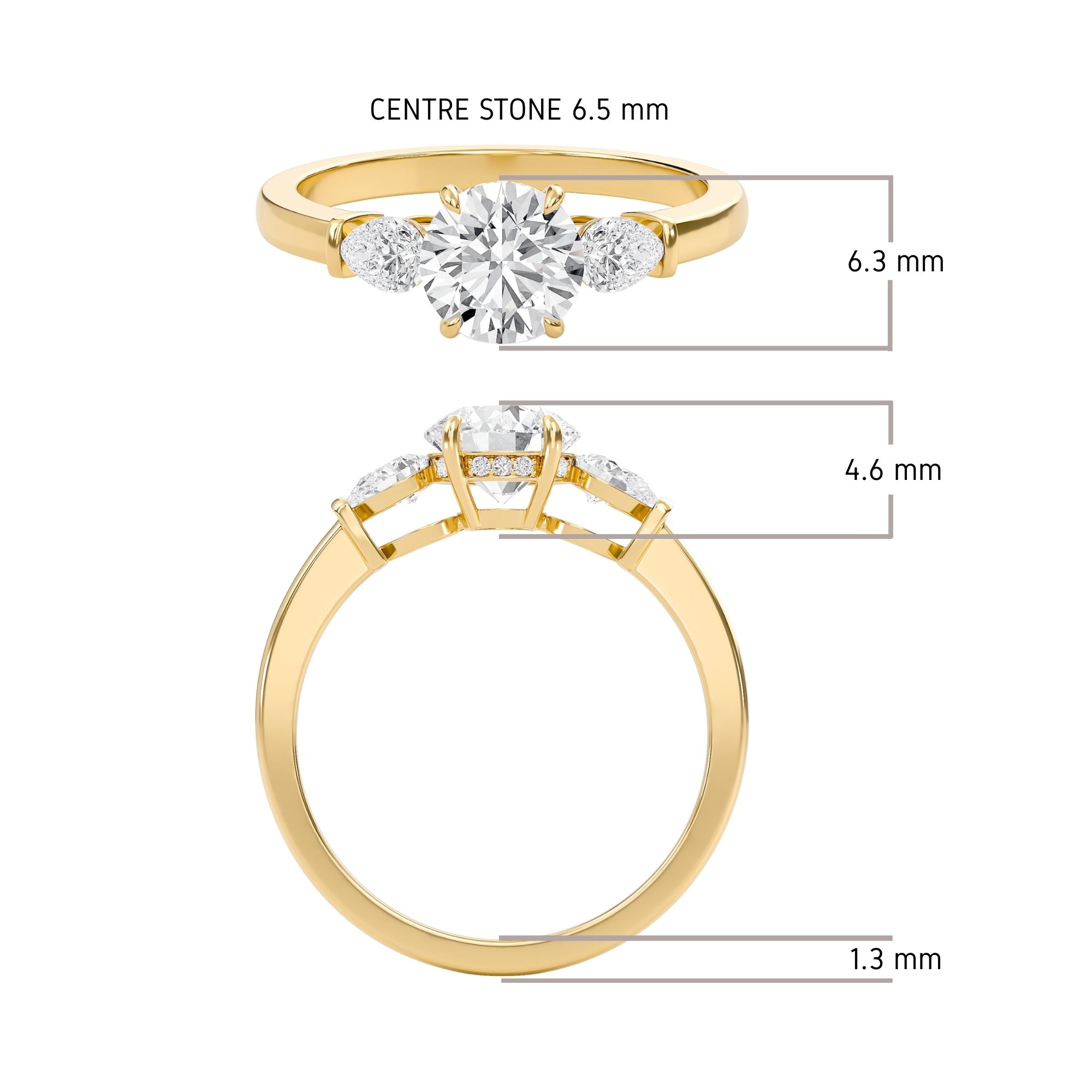 Bar Pear Three Stone Ring