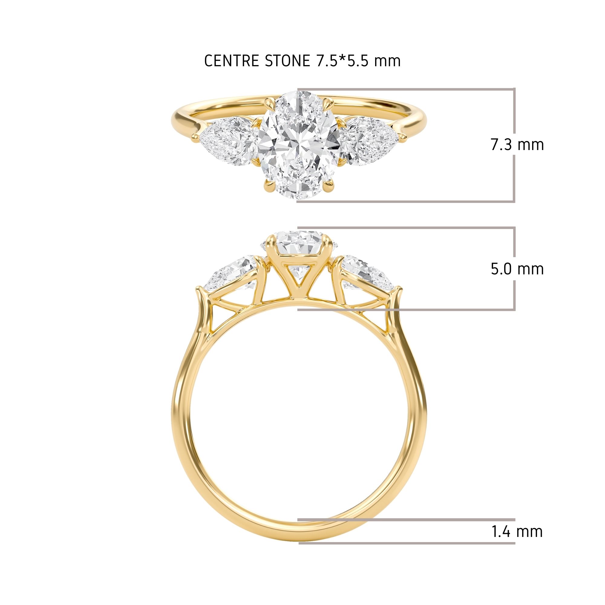 Fancy Oval & Pear Three Stone Ring