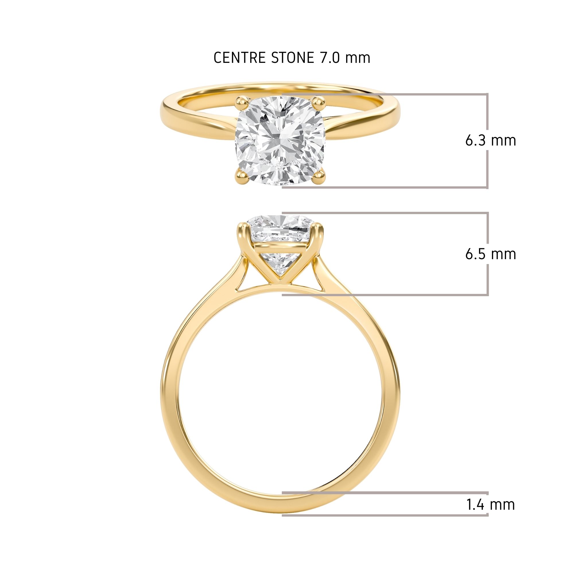 Cushion Classic Solitaire Cathedral Ring
