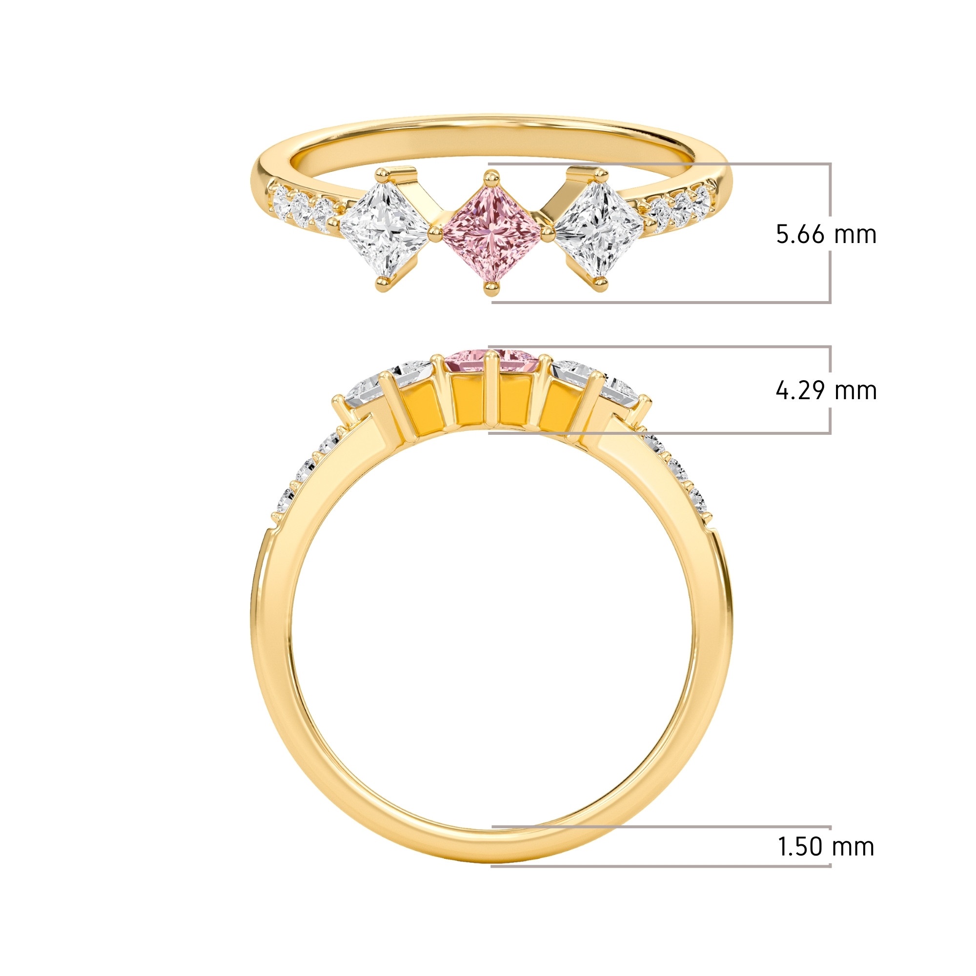Serene Light Pink Three Stone Ring