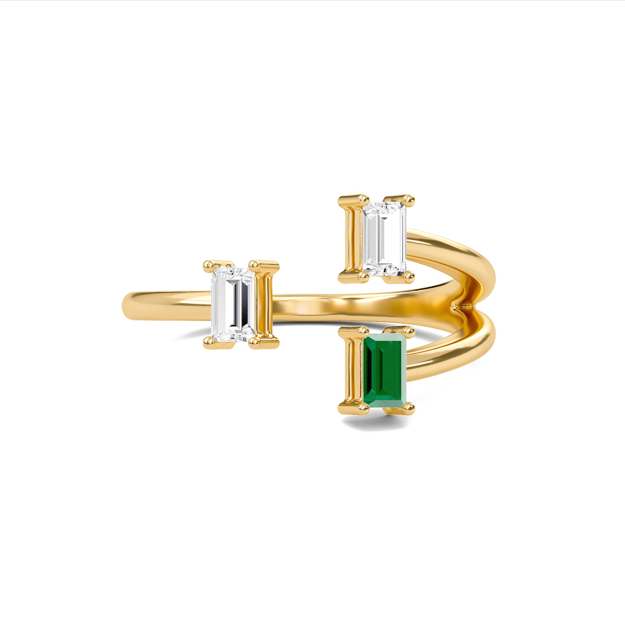 Three Stone Green Emerald Open Ring