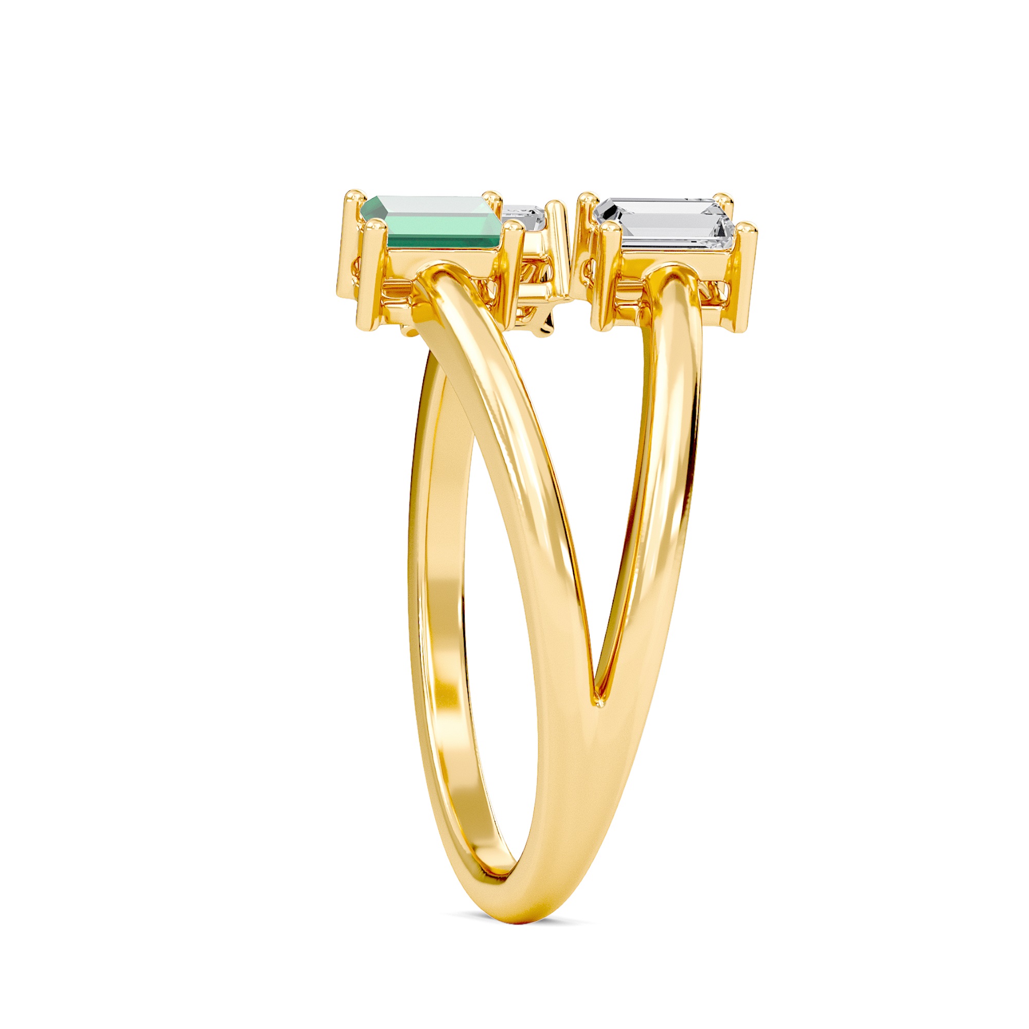 Three Stone Green Emerald Open Ring