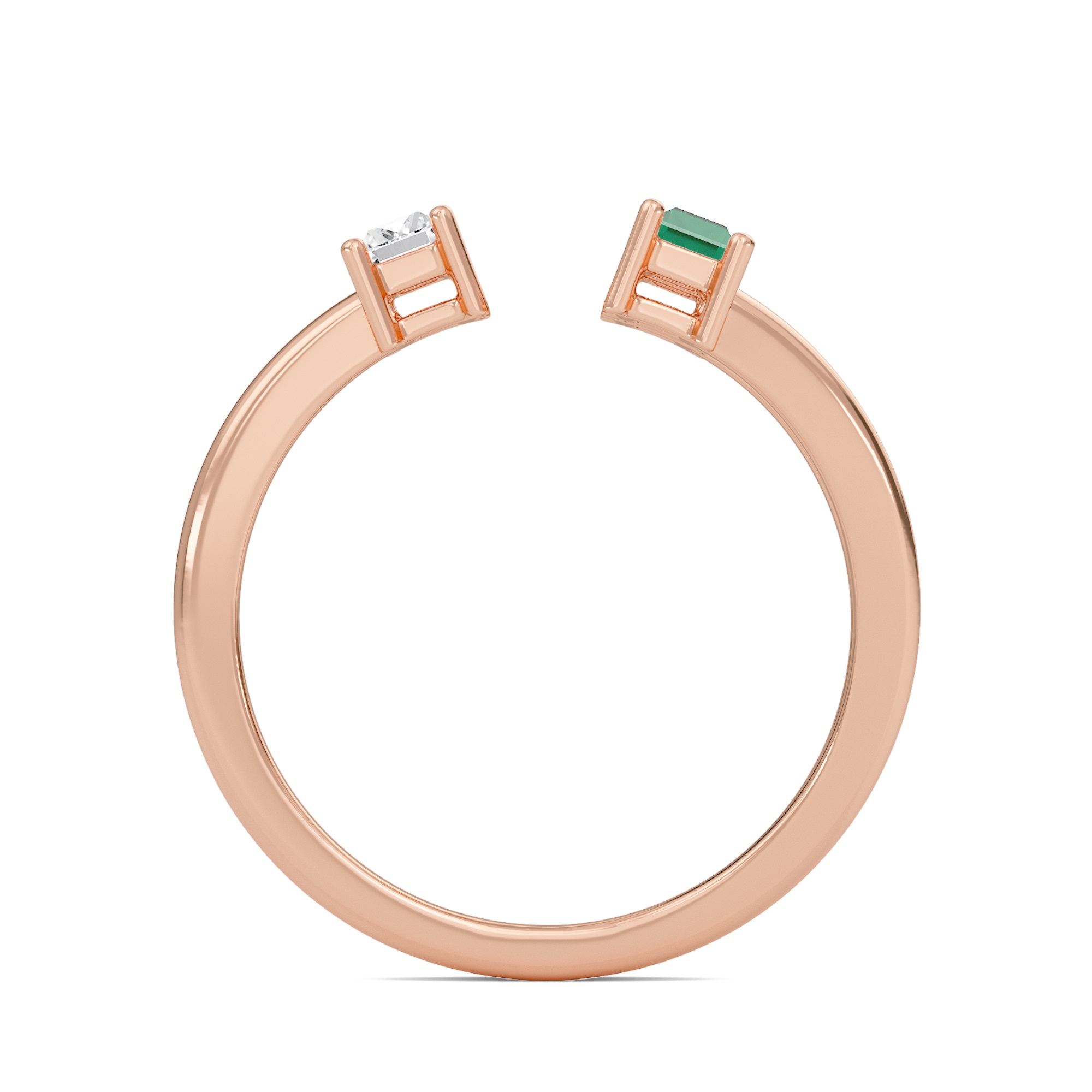 Three Stone Green Emerald Open Ring