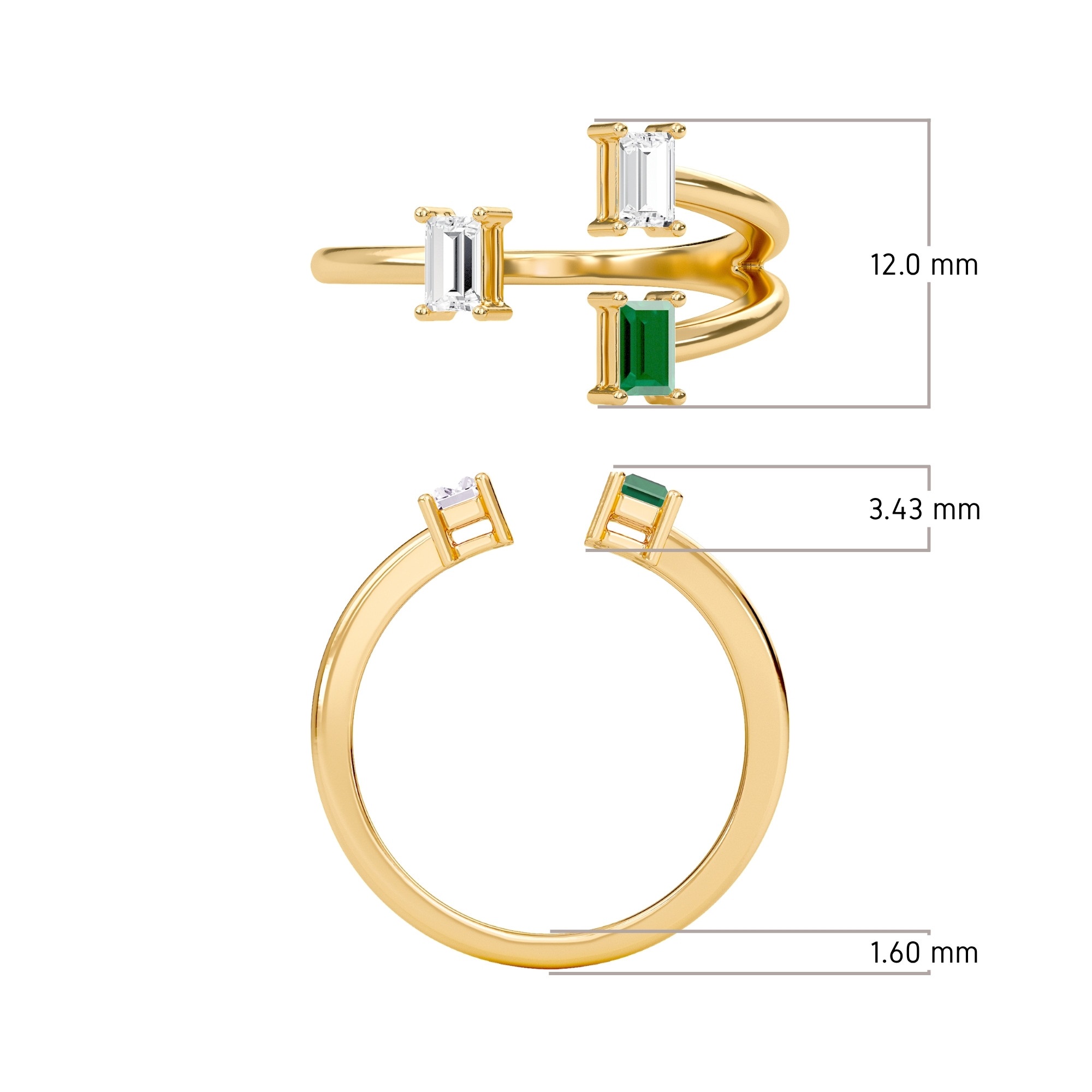 Three Stone Green Emerald Open Ring