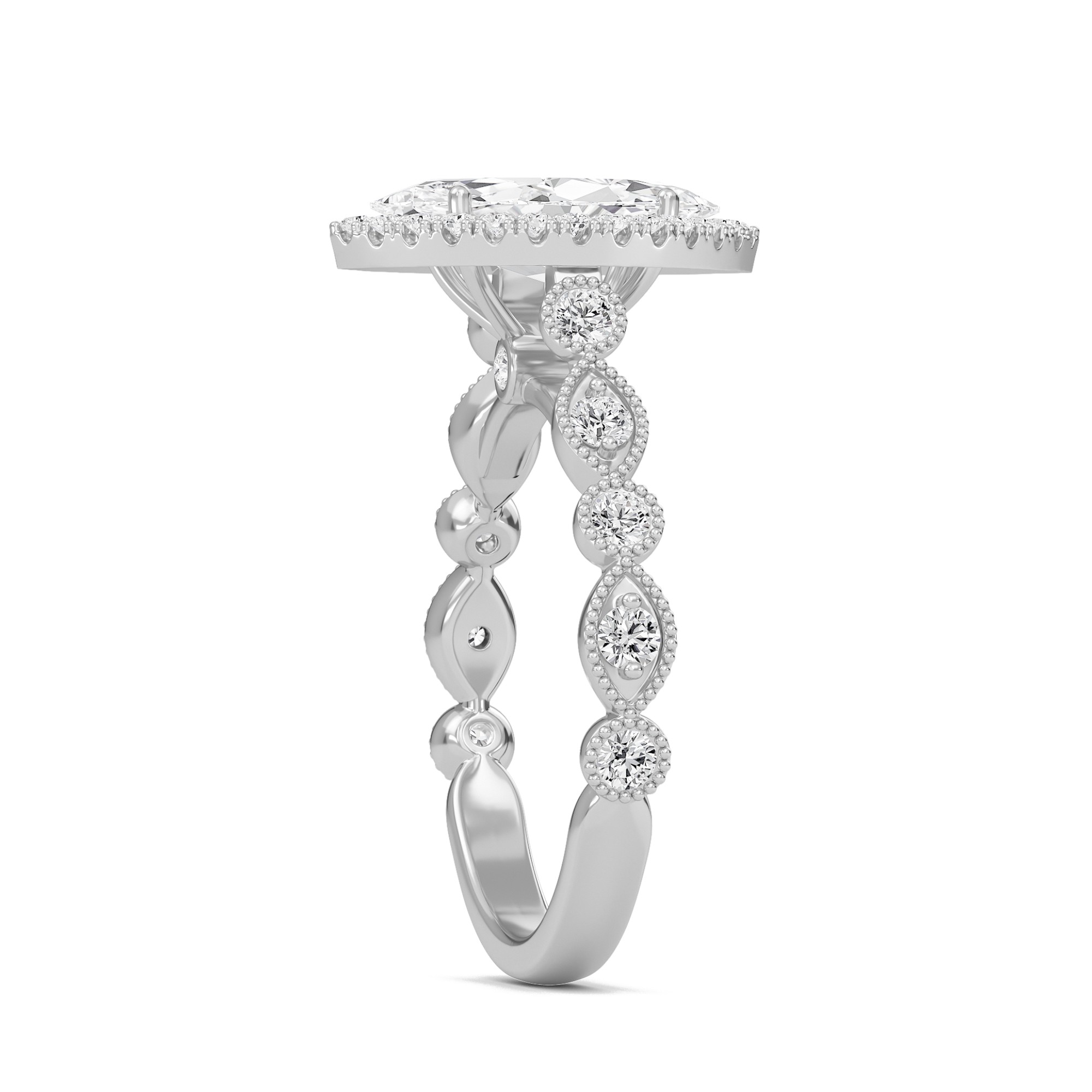 Cathedral Set Halo Side Stone Ring