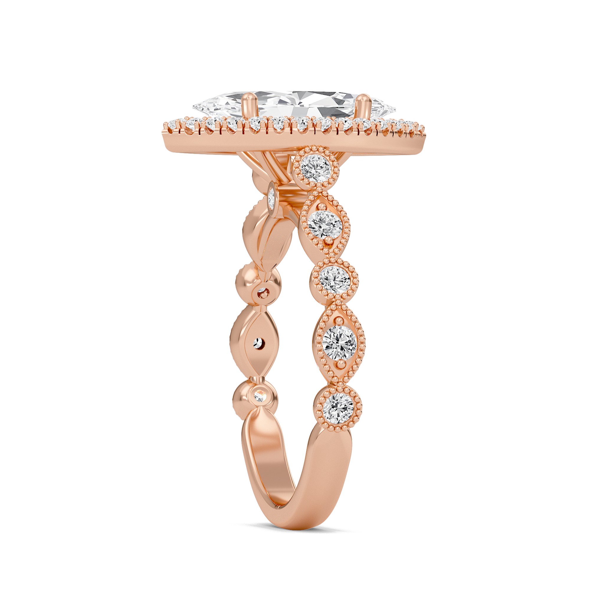 Cathedral Set Halo Side Stone Ring