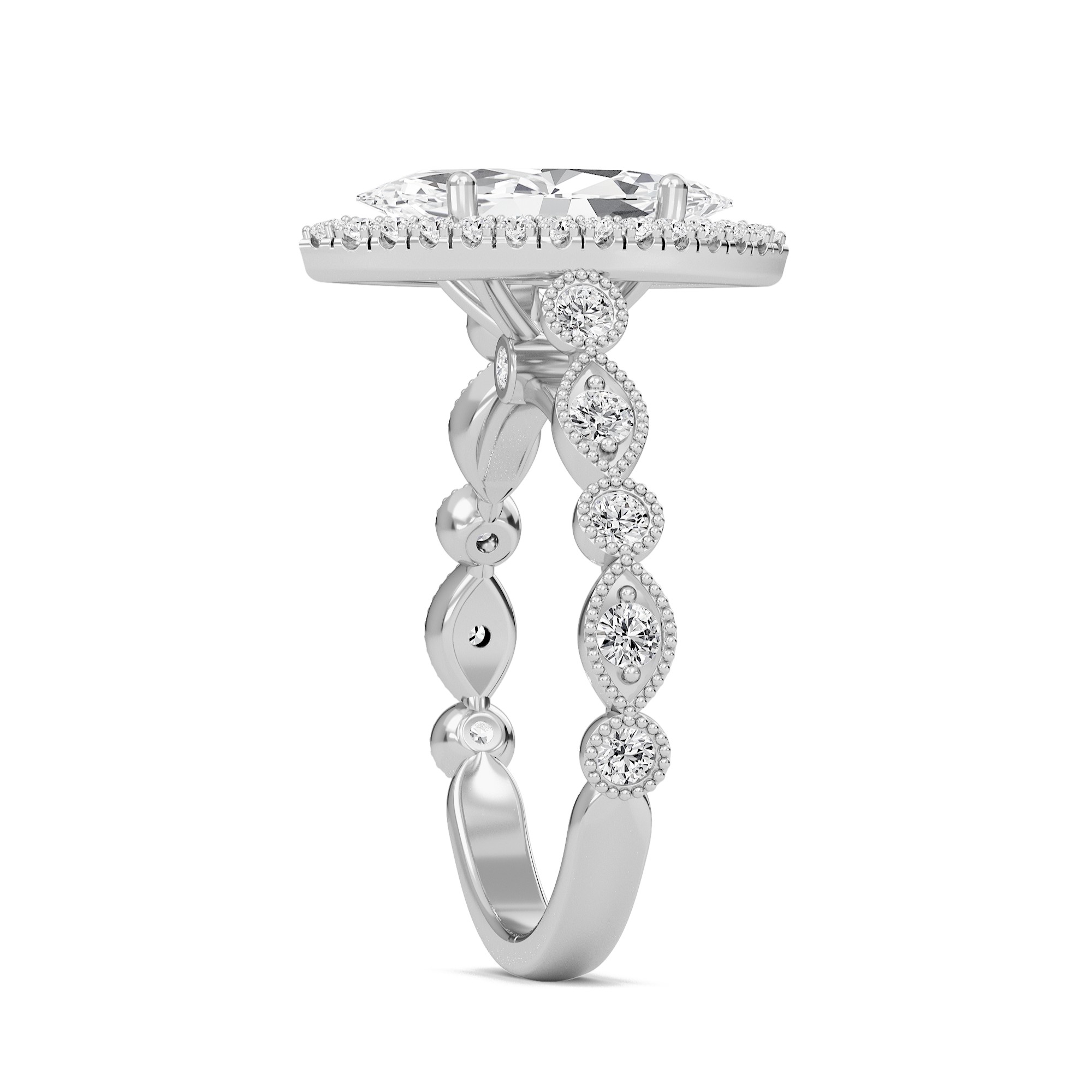 Cathedral Set Halo Side Stone Ring