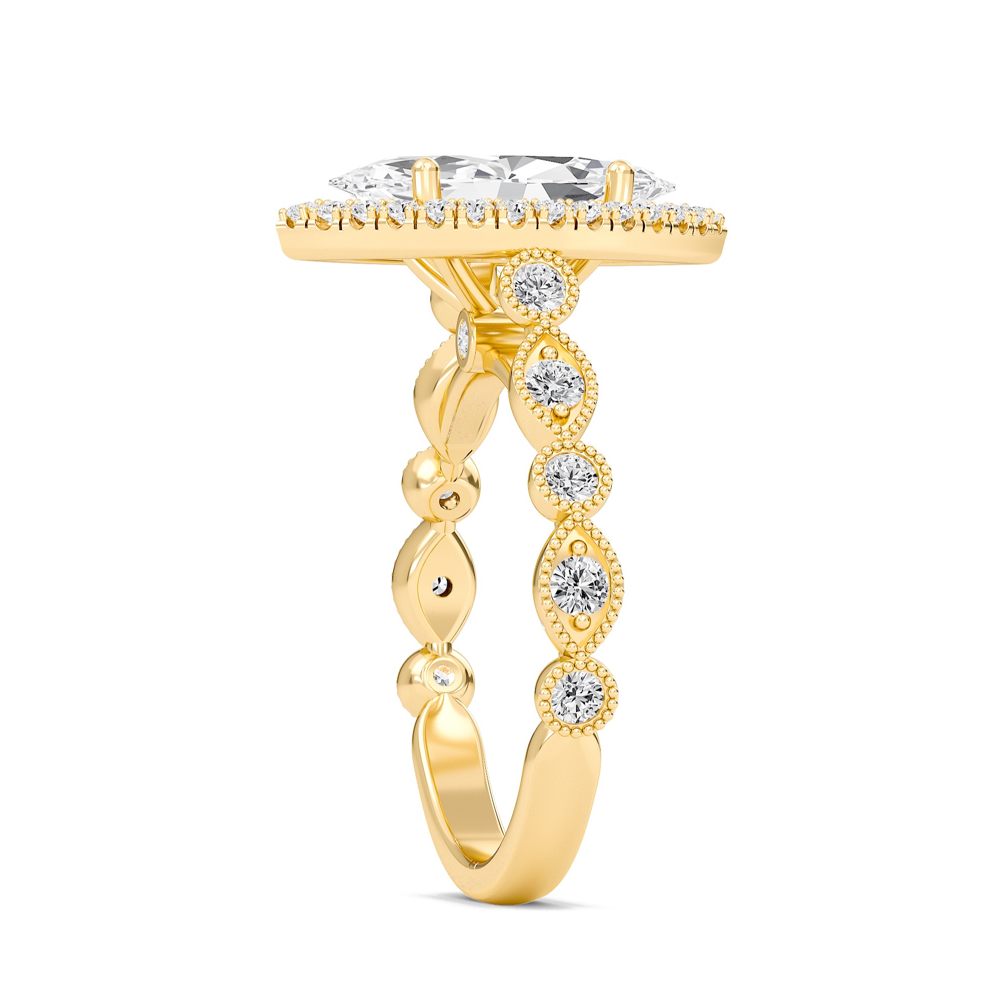 Cathedral Set Halo Side Stone Ring