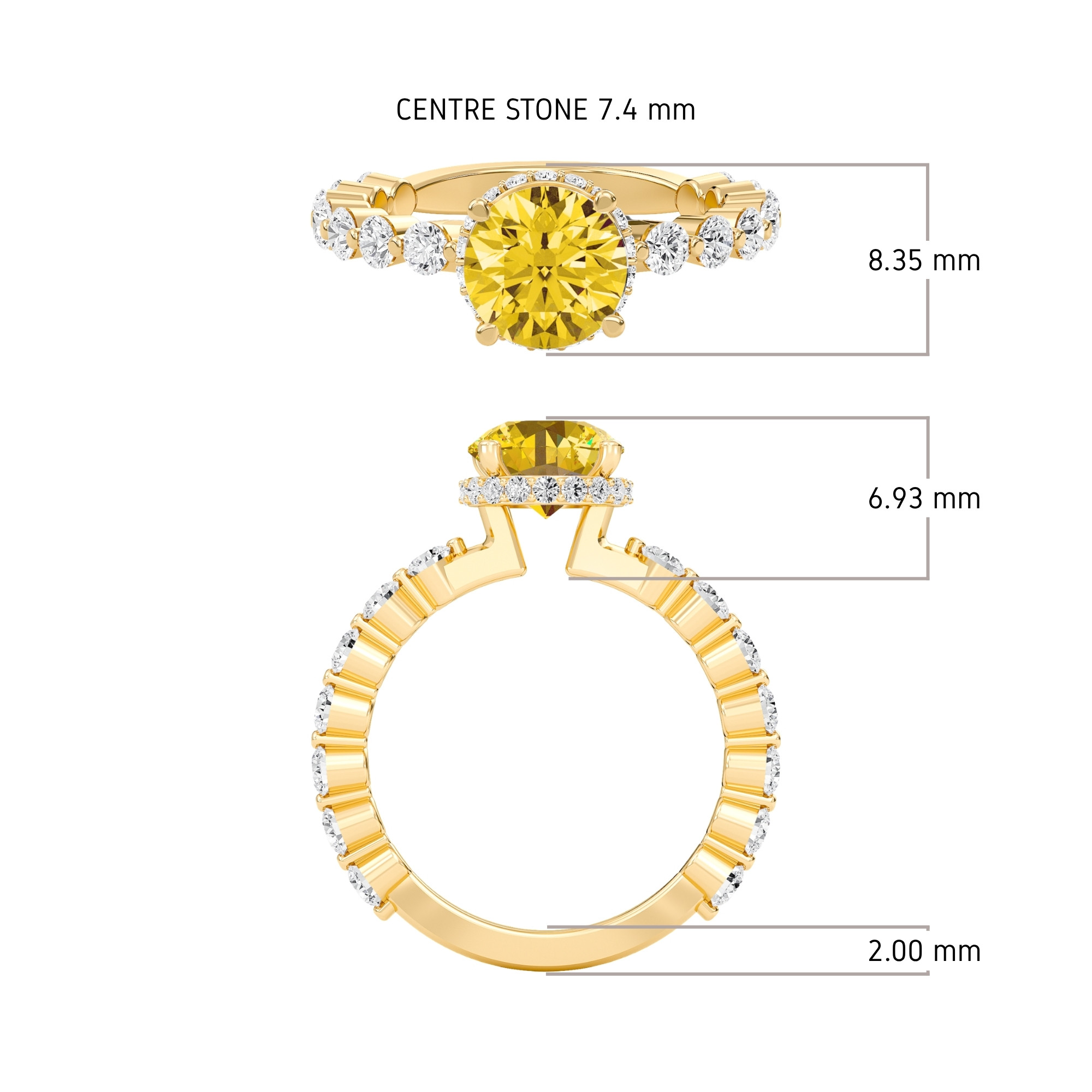 Citrine Prong Set Side Stone Ring