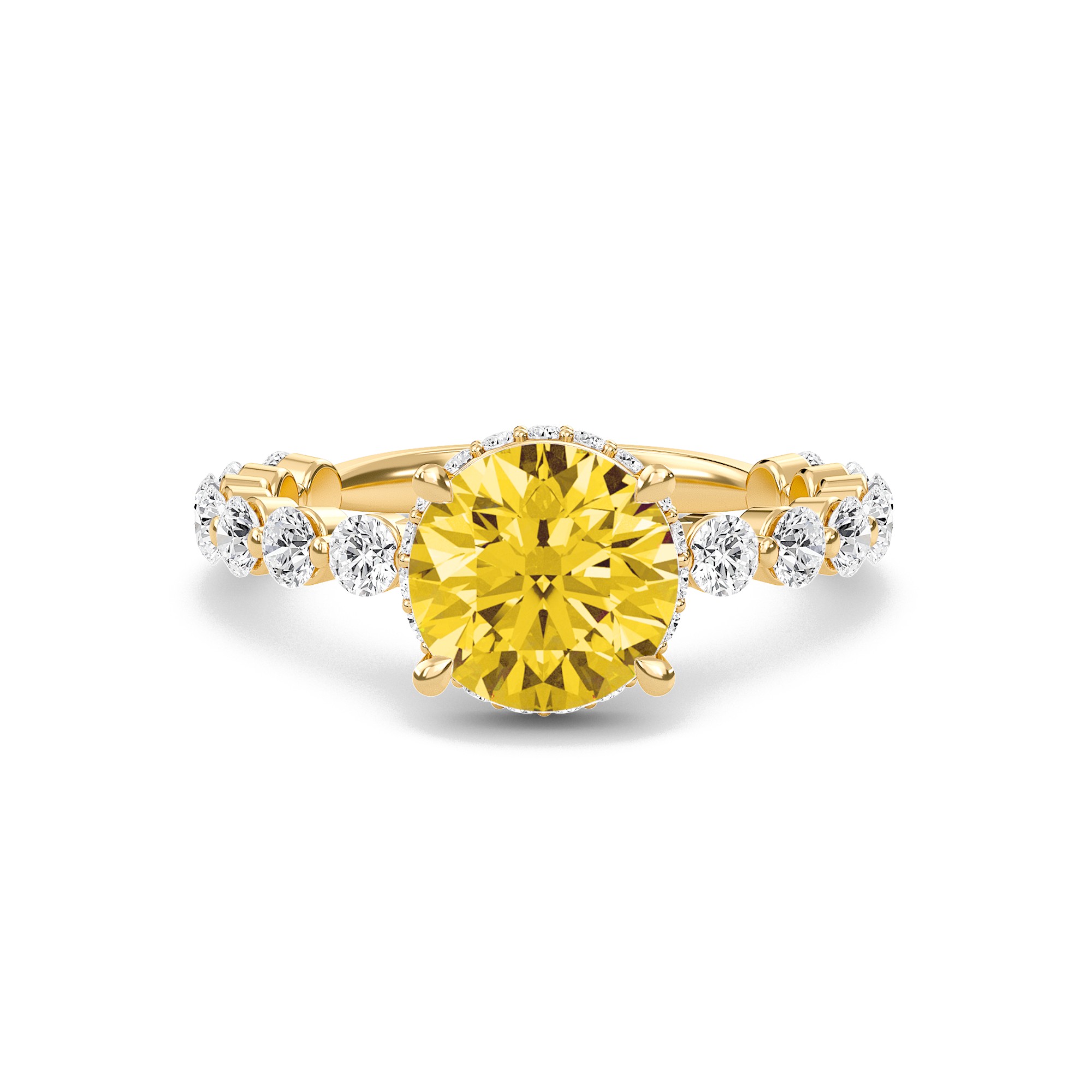 Citrine Prong Set Side Stone Ring