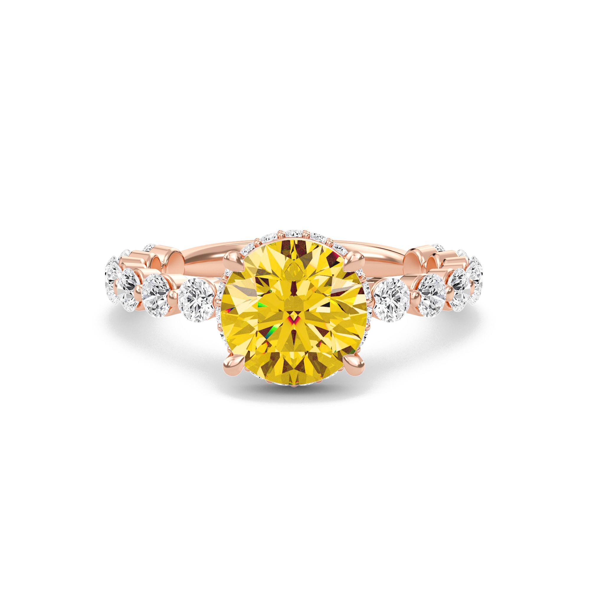Citrine Prong Set Side Stone Ring
