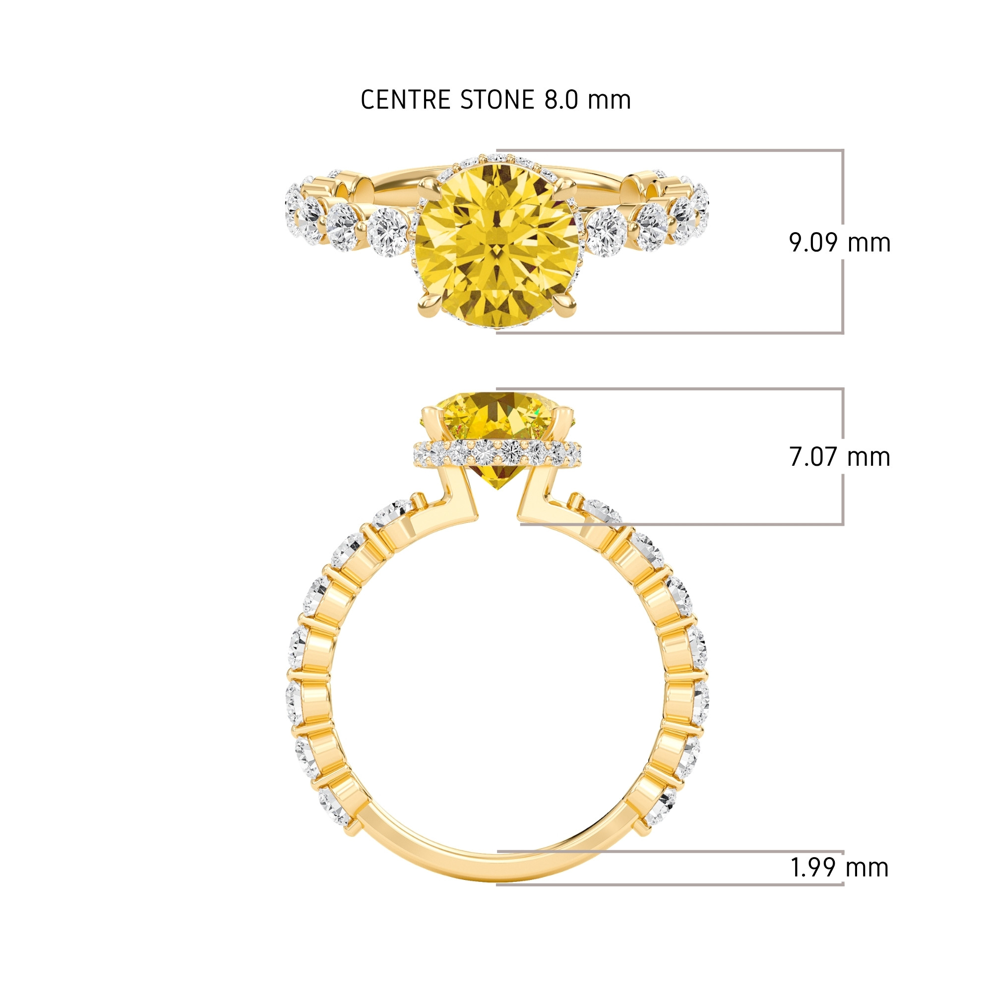 Citrine Prong Set Side Stone Ring