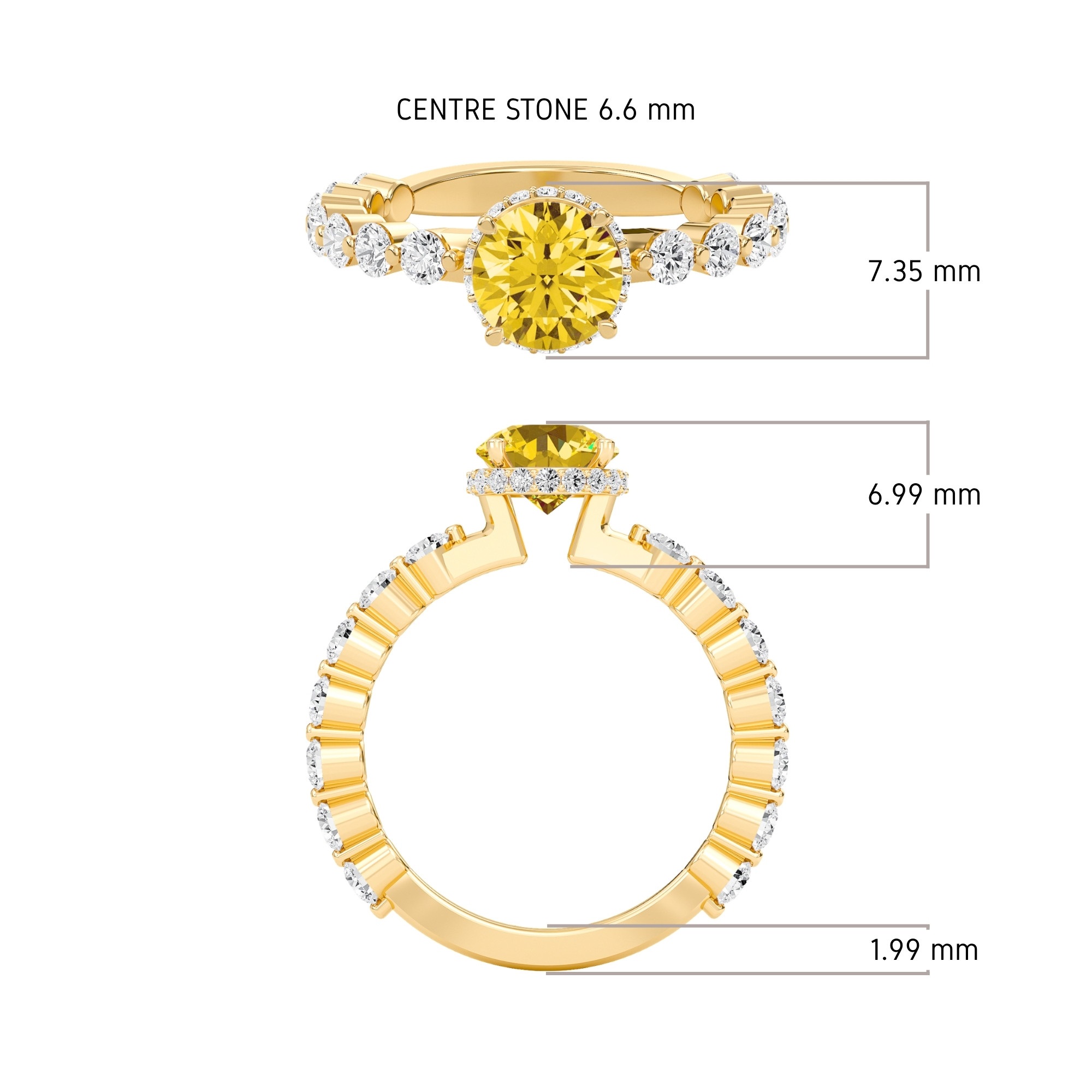 Citrine Prong Set Side Stone Ring