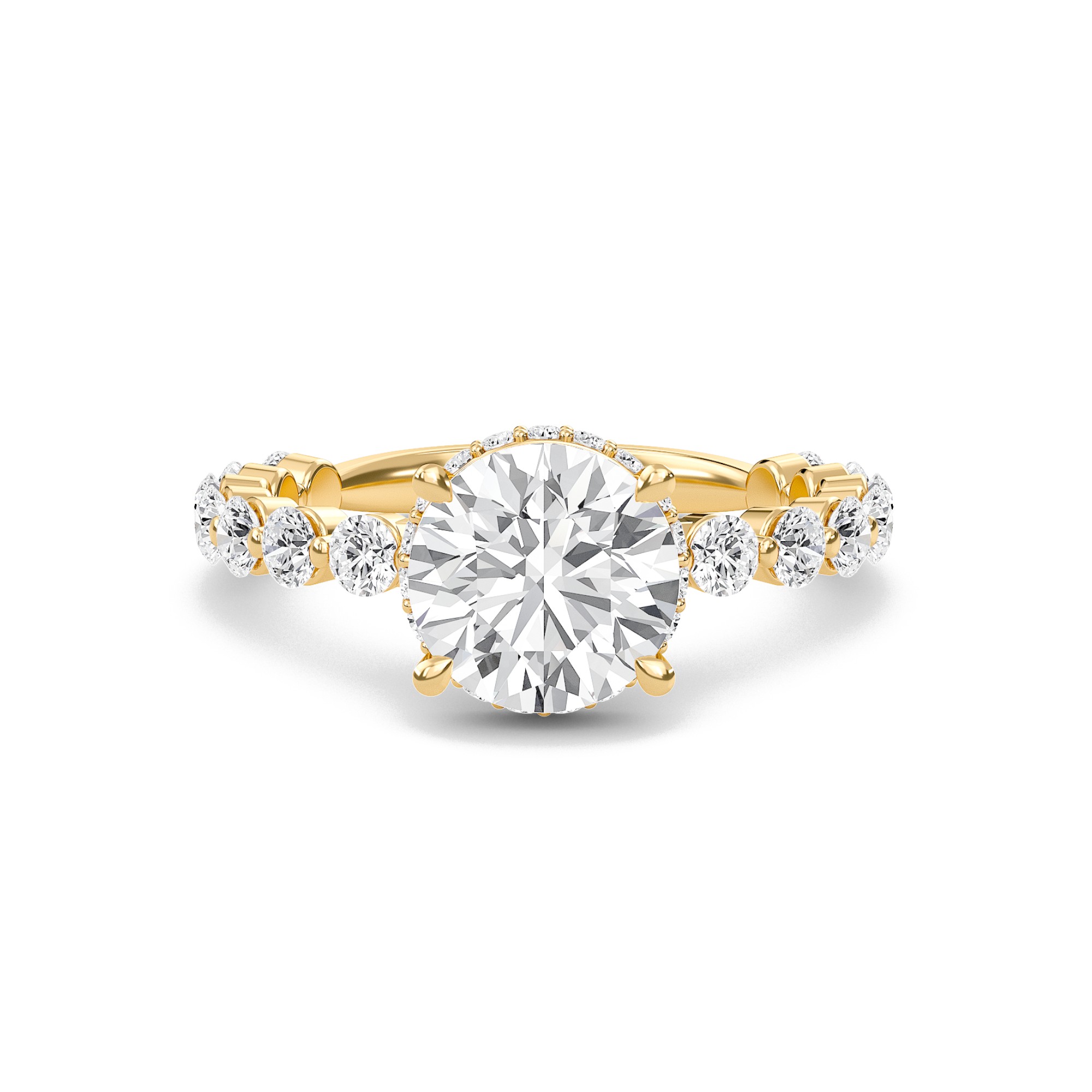 Round Prong Set Side Stone Ring